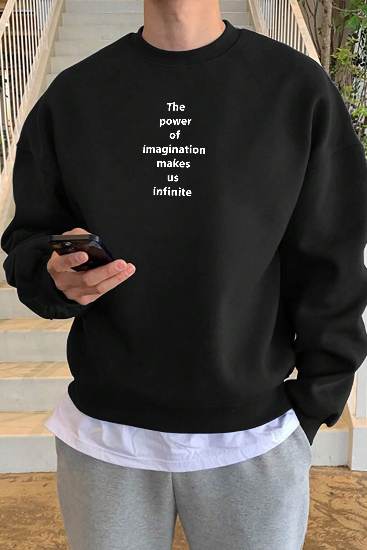 Unisex The Power Baskılı Bisiklet Yaka Sweatshirt