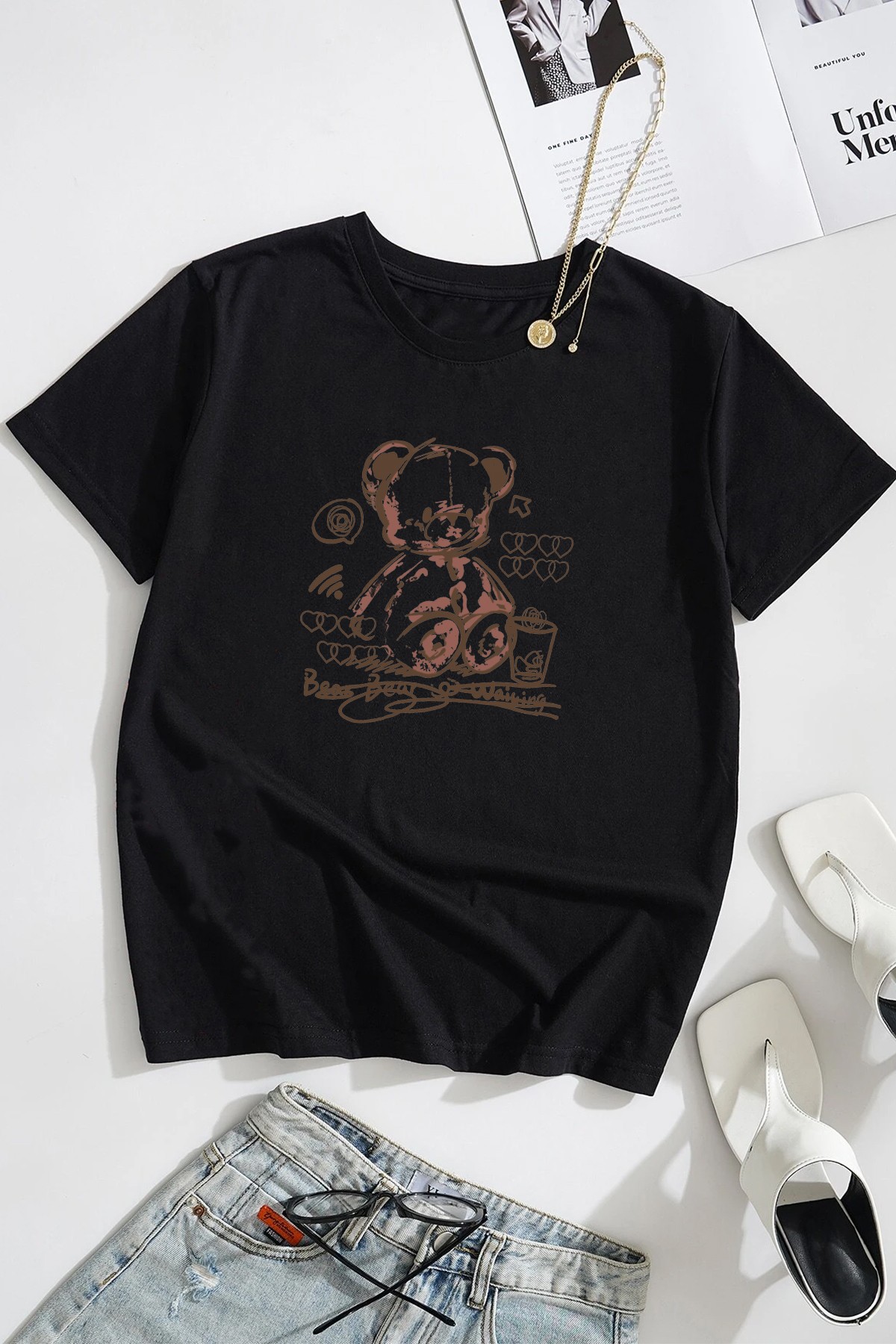 Unisex Bear Bear Baskılı Tasarım Tshirt