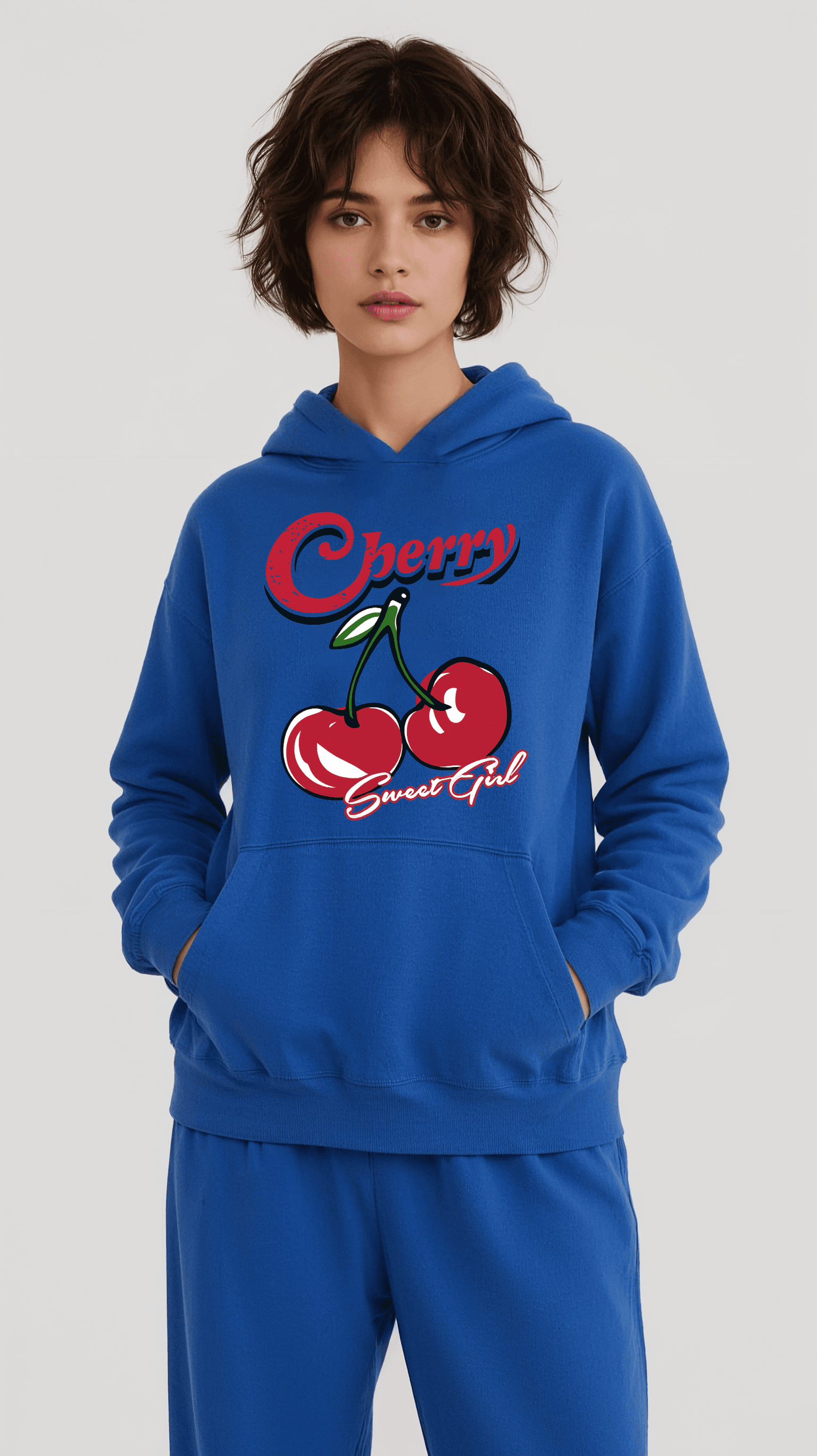 Unisex Sweet Girl Cherry Baskılı Tasarım Oversize Sweatshirt