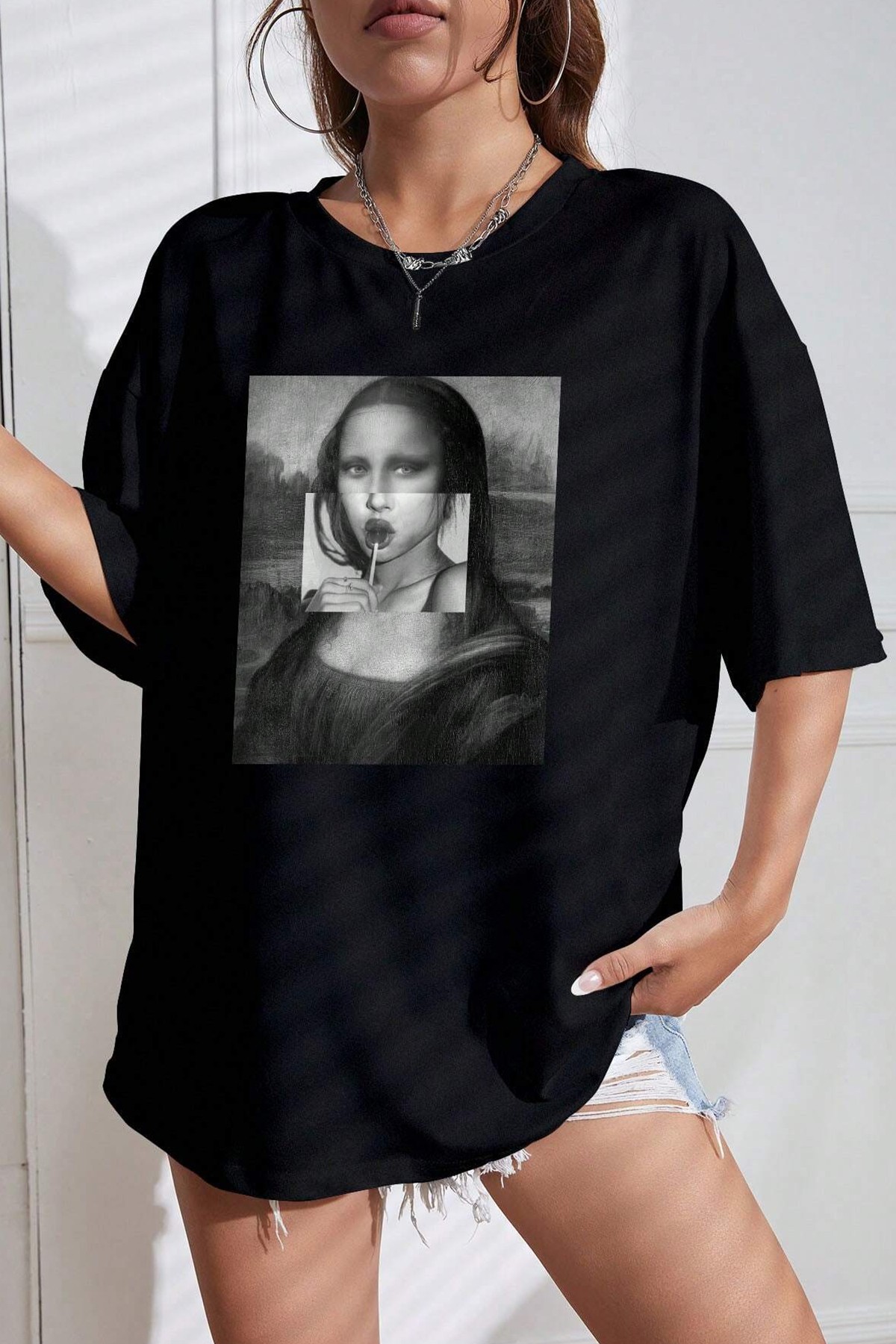 Unisex Mona Lisa Baskılı Tasarım Tshirt