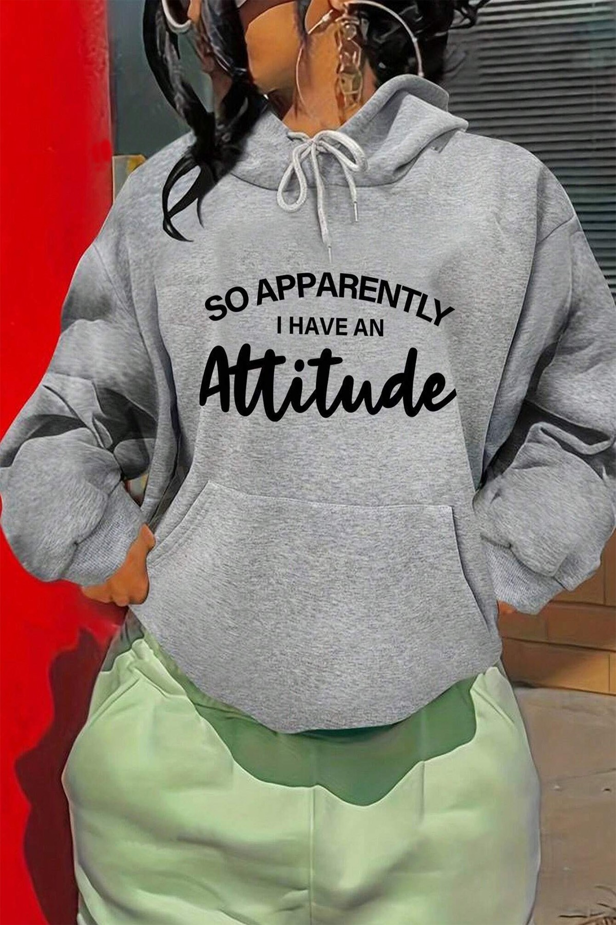 Attitude Baskılı Oversize Sweatshirt