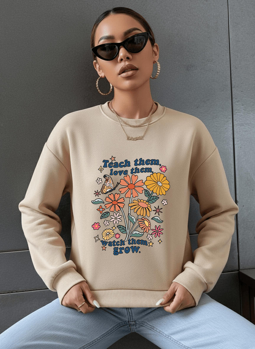 Unisex Teach them love them Baskılı Oversize Bisiklet Yaka Sweatshirt