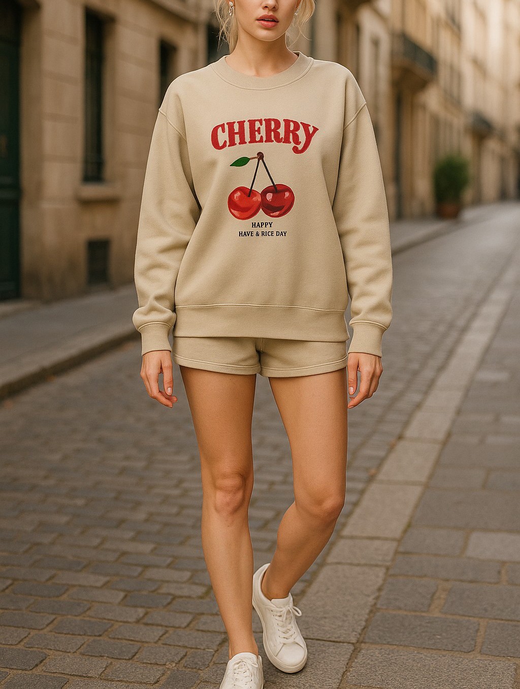 Unisex HappyCherry Tasarım Basklı Sweatshirt