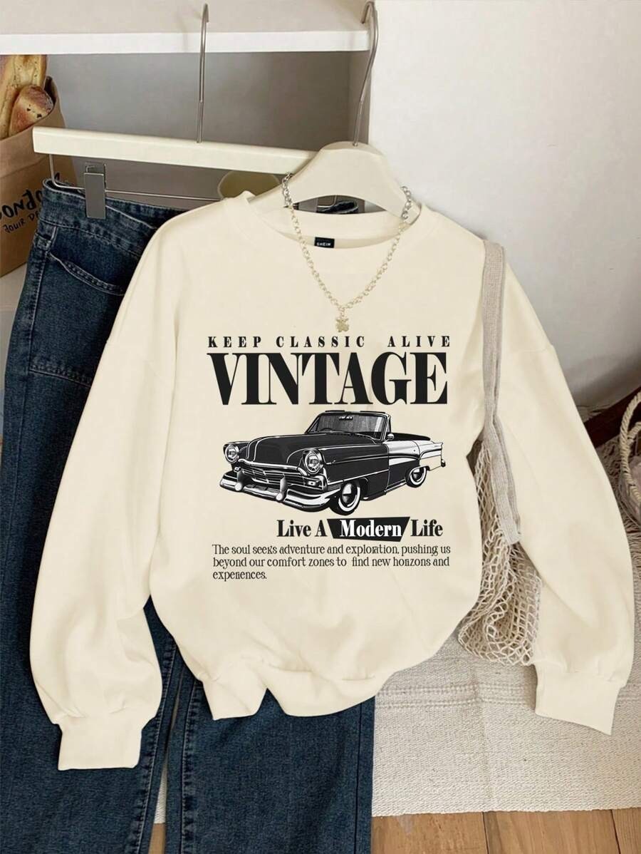 Unisex Vintage Baskılı Oversize Sweatshirt