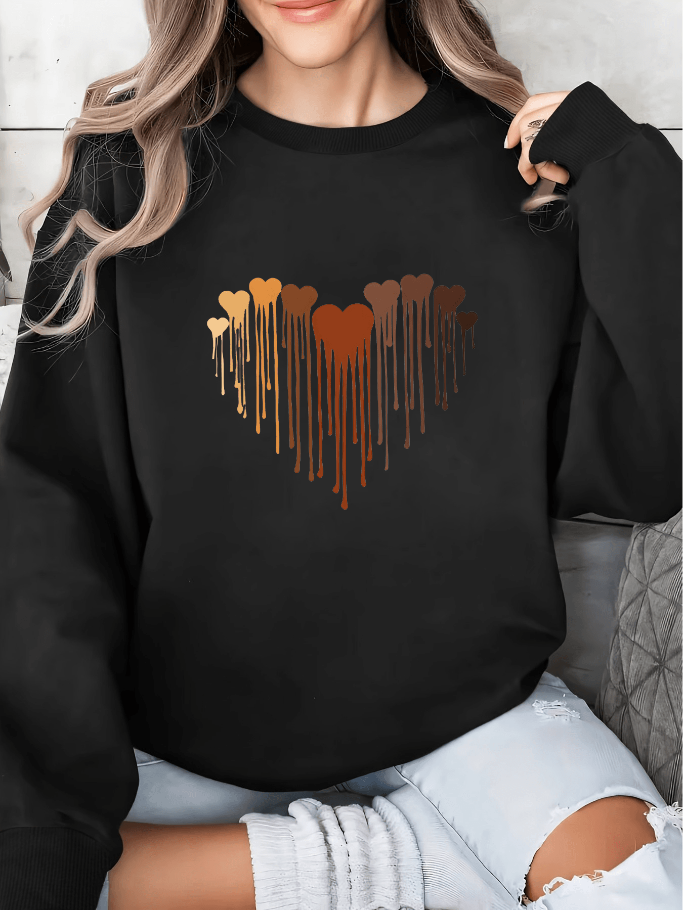 Unisex Eriyen Kalpler Baskılı Tasarım Oversize Sweatshirt