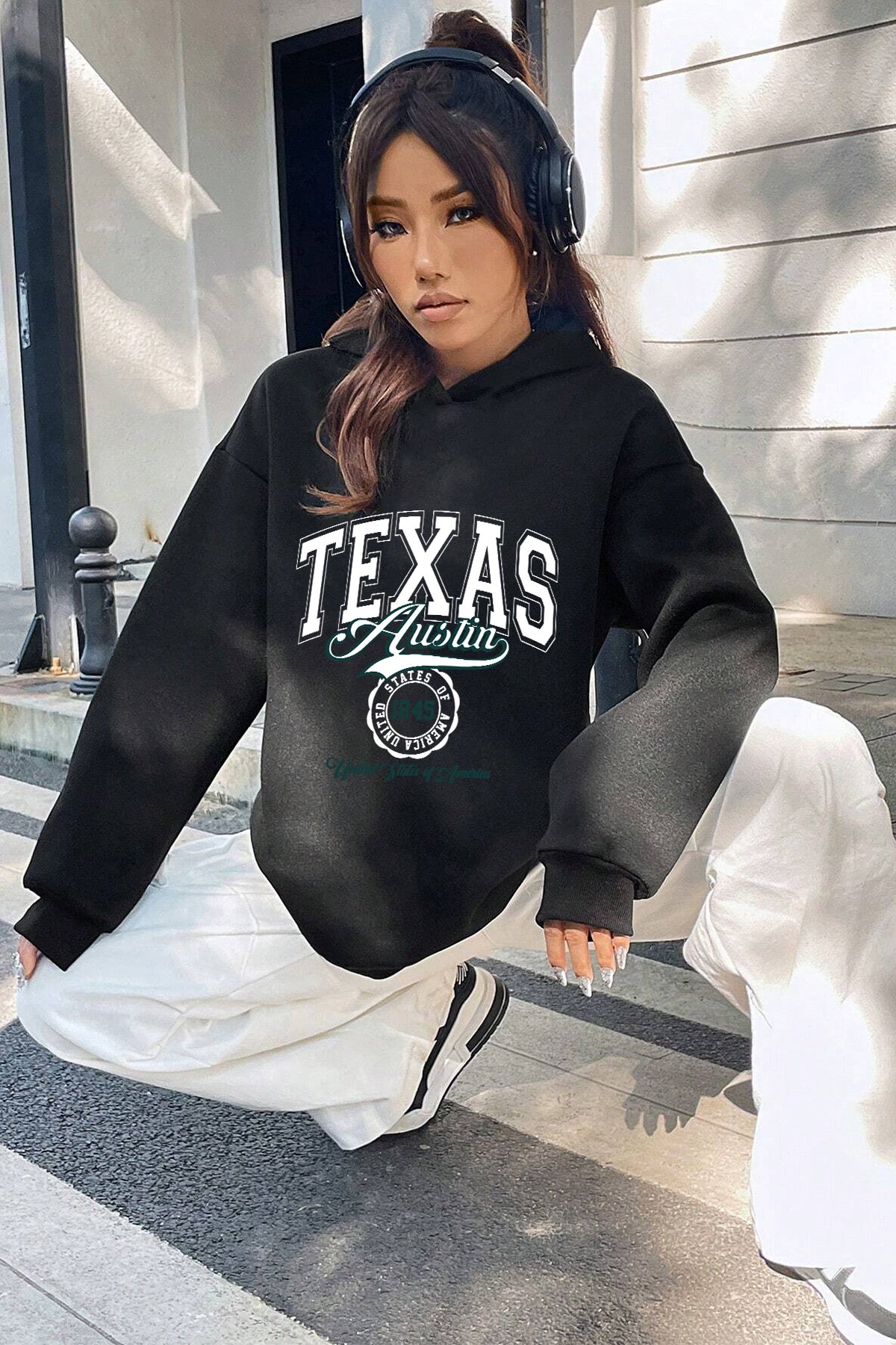 Texas Baskılı Oversize Sweatshirt