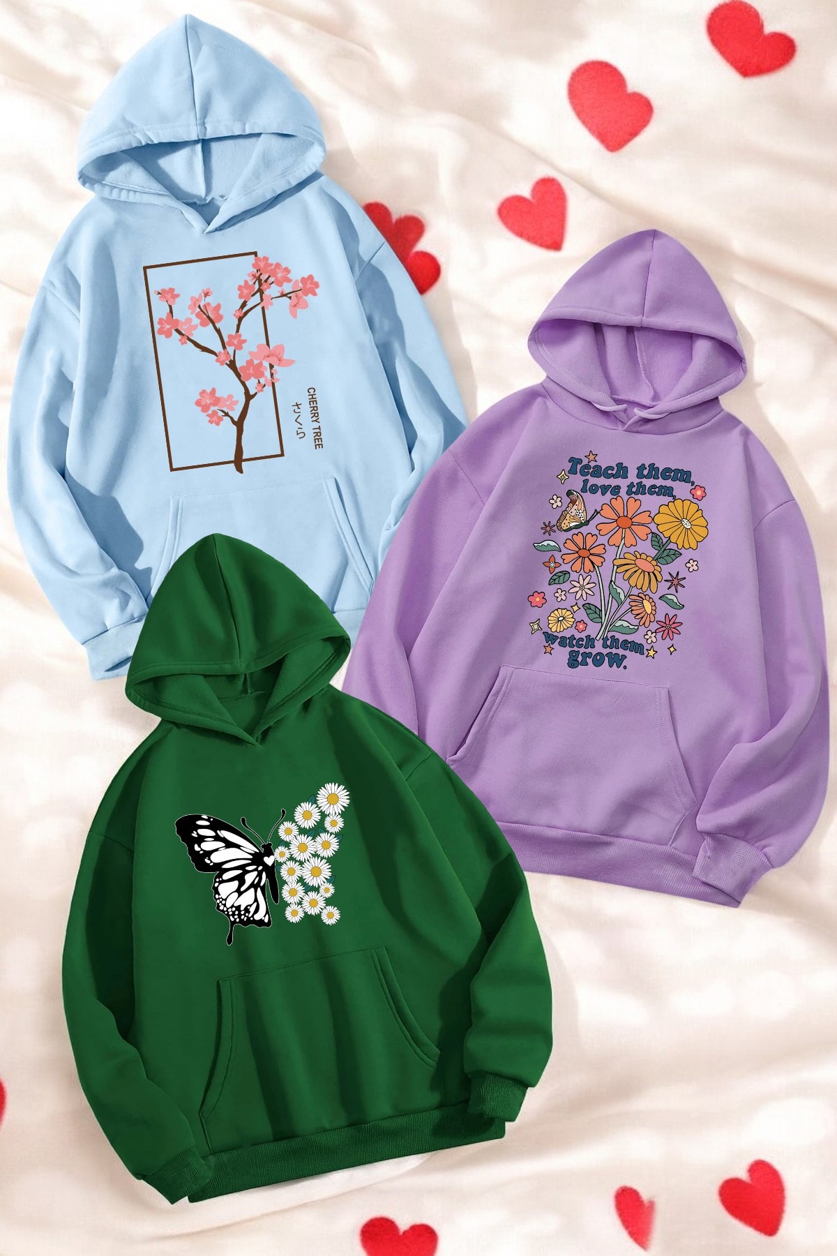 3'lu Paket Baskılı Oversize Sweatshirt