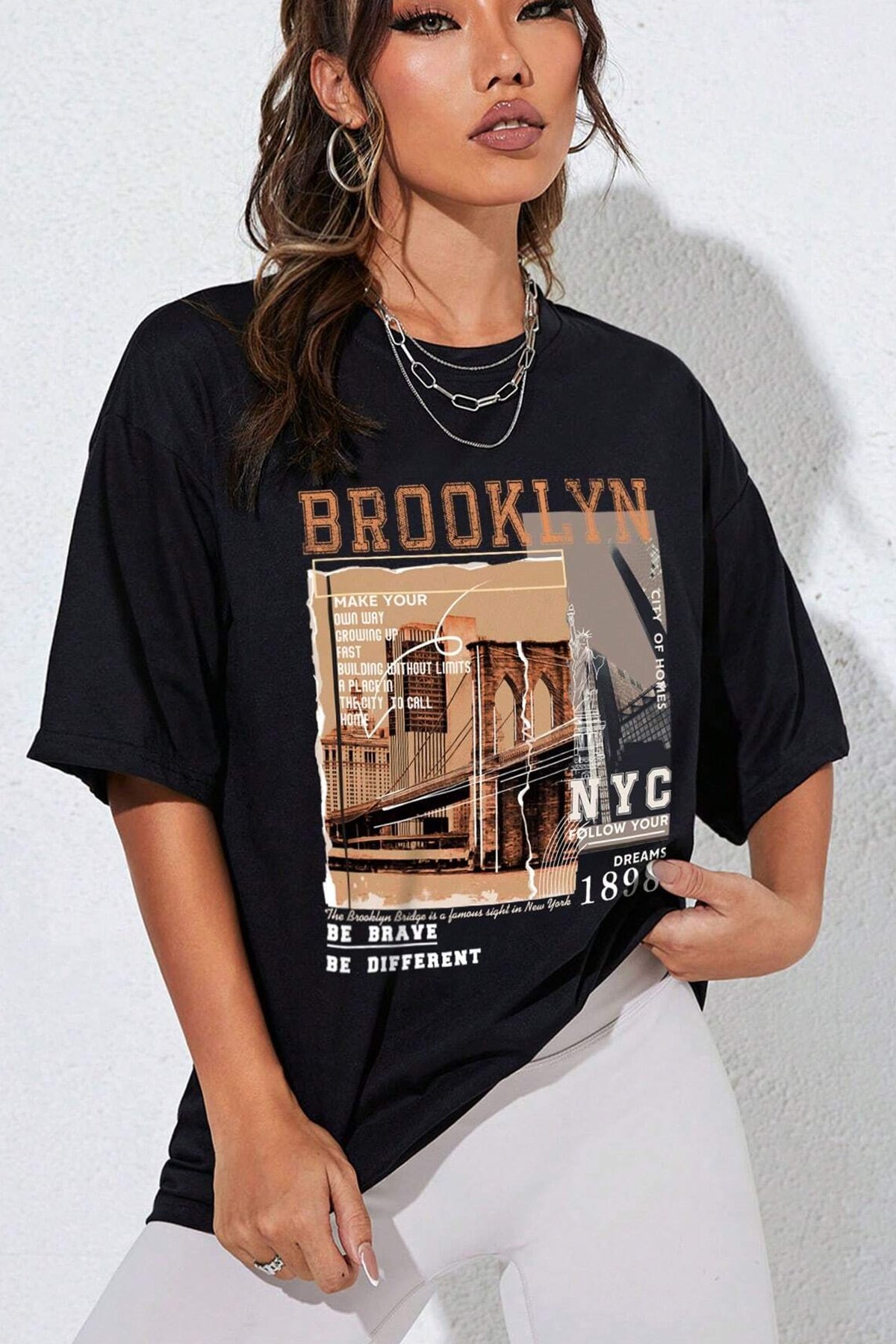 Unisex Brooklyn Baskılı Tasarım Tshirt