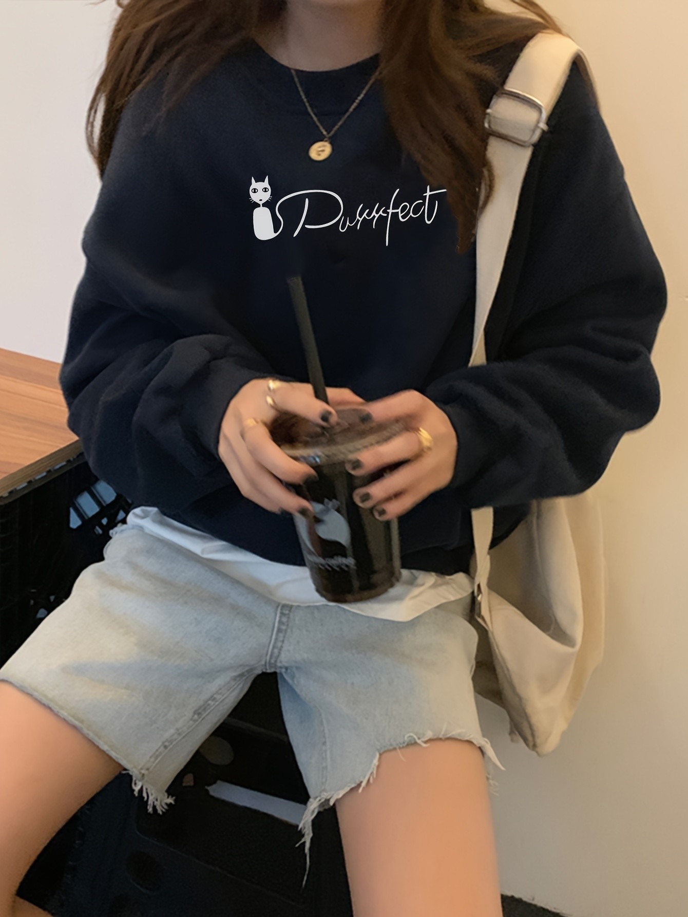 Unisex Cat Purrfect Baskılı Oversize Sweatshirt