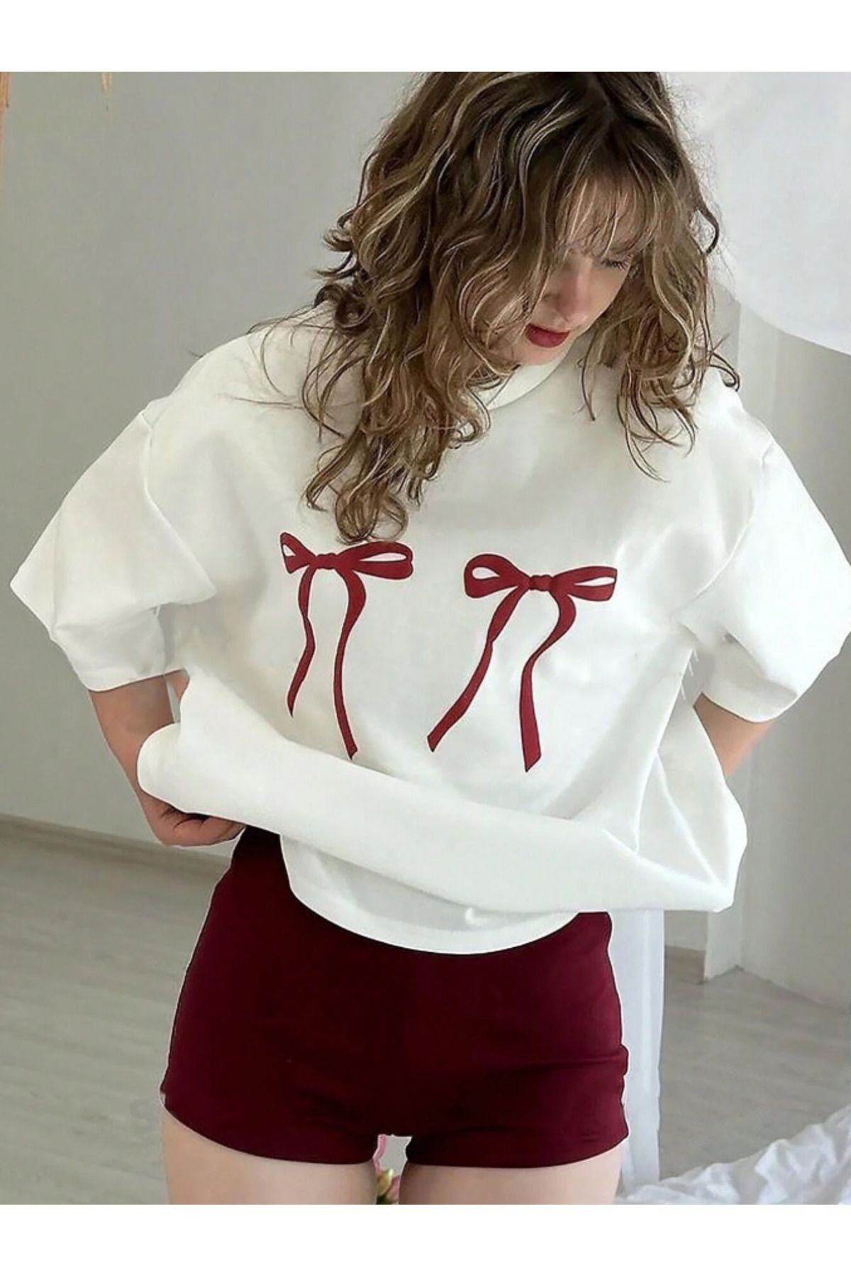 Unisex Çift Kurdele Tasarım Basklı Tshirt