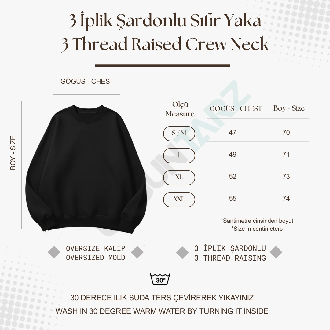 Unisex Yumuşak Dokulu Düz 3 İplik Oversize Sıfır Yaka Sweatshirt – Sade ve Modern Görünüm