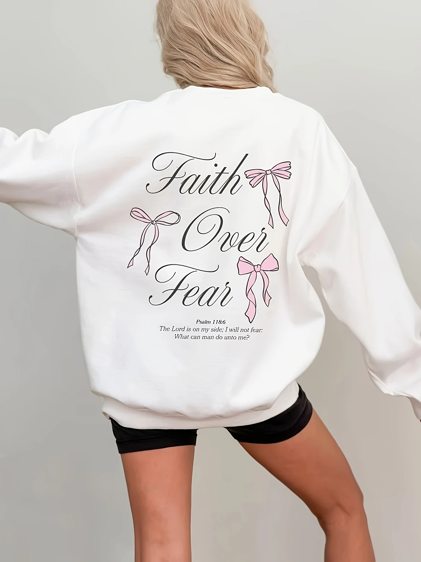 Unisex Fear Over Faith Baskılı Oversize Sweatshirt