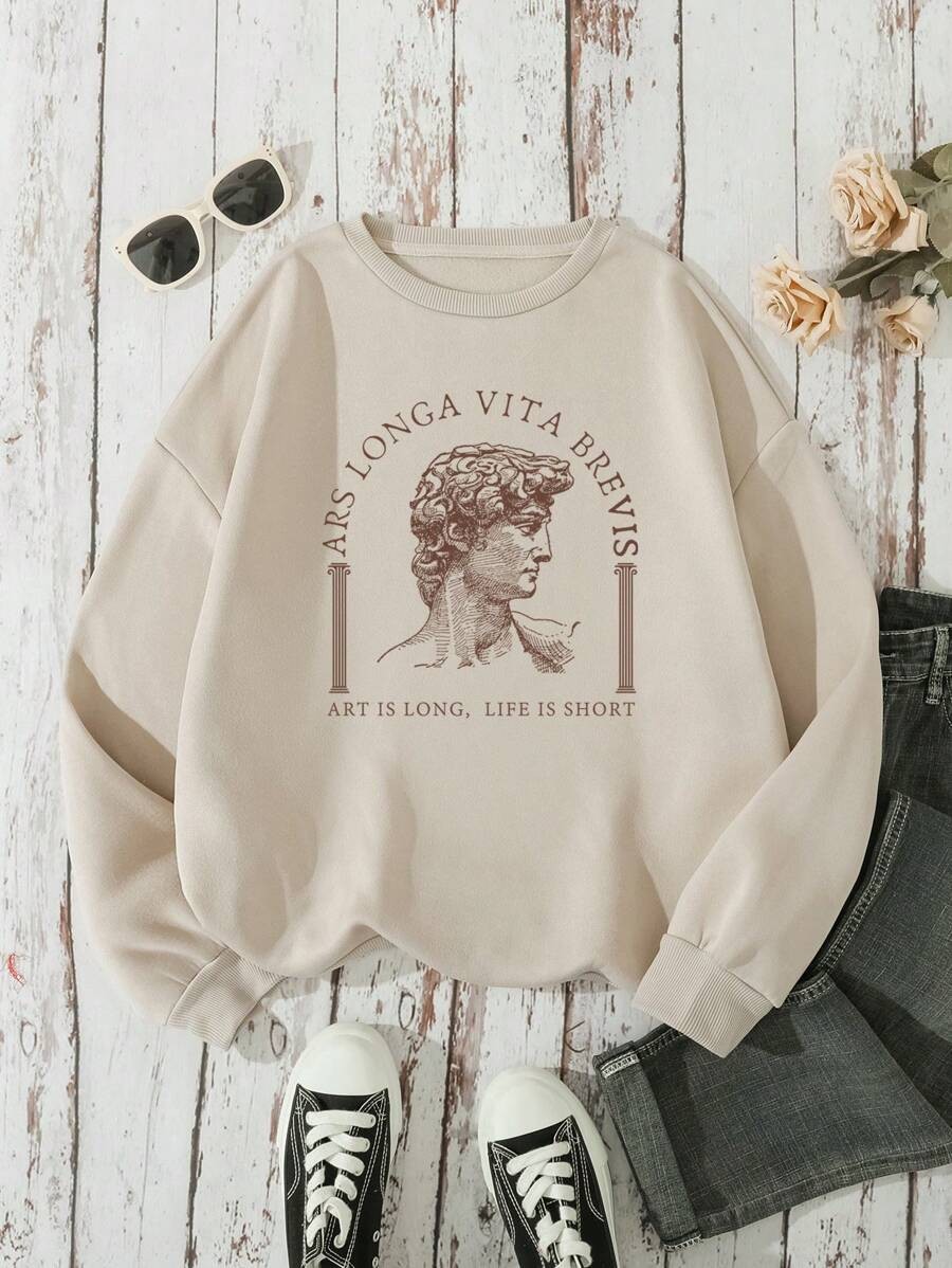 Unisex Ars Longa Vita Brevis Baskılı Oversize Sıfır Yaka