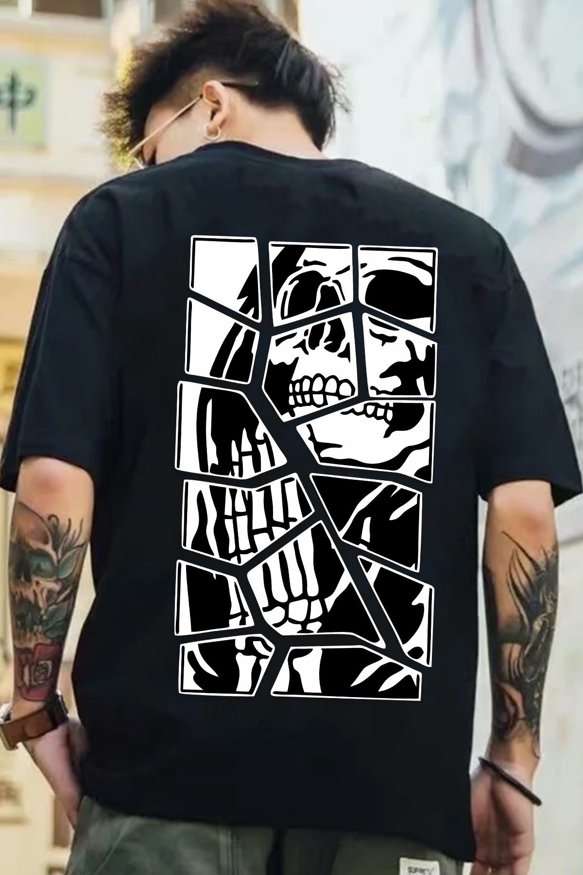 Unisex Skullcracked Baskılı T-shirt