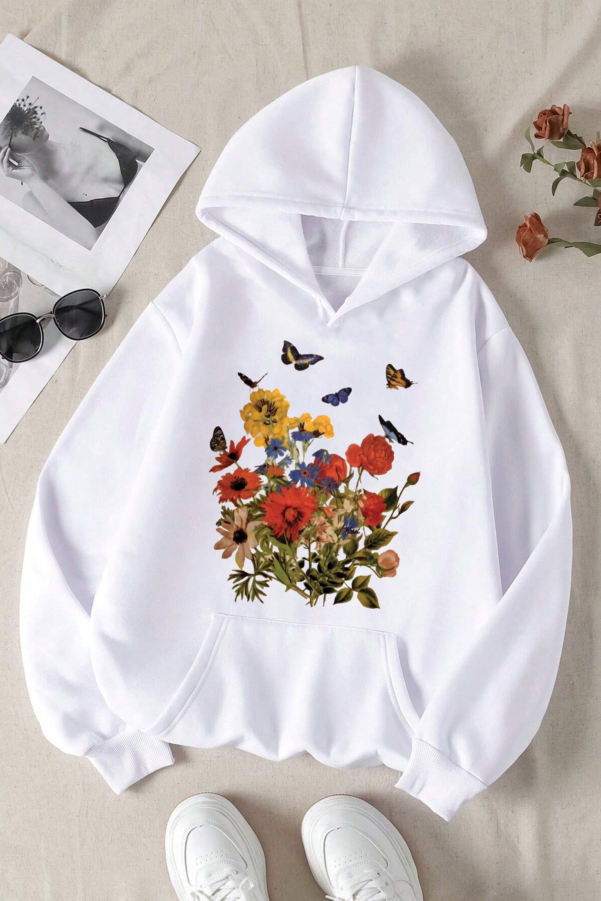 Renkli Çicek Baskılı Oversize Sweatshirt