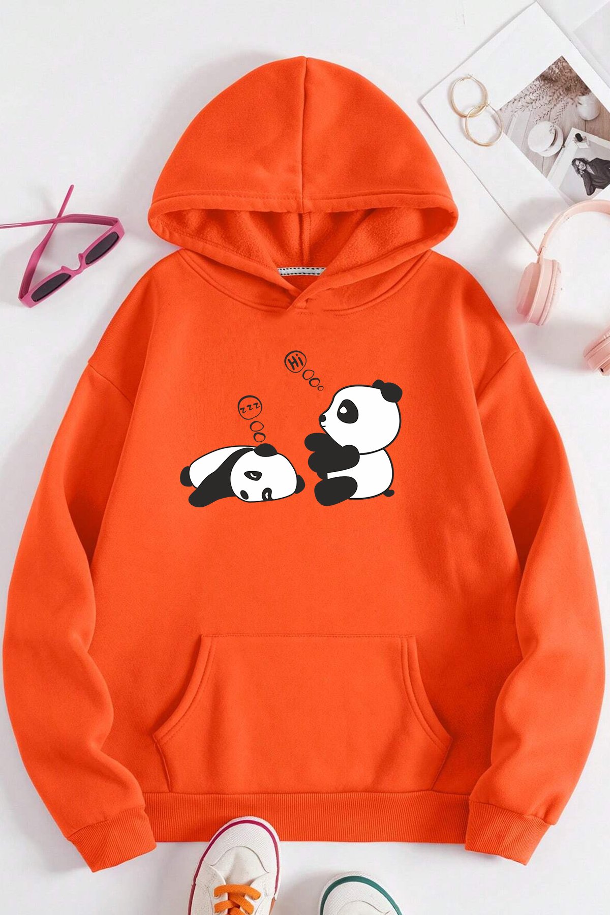 TURUNCU PANDA SWEATSHİRT