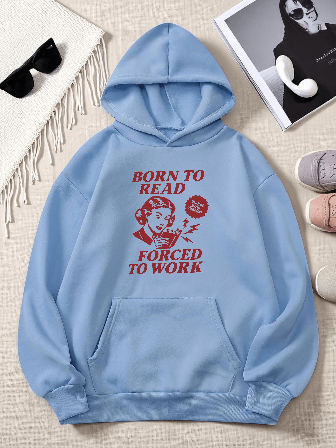 Unisex Born To Read Baskılı Oversize Sweatshirt