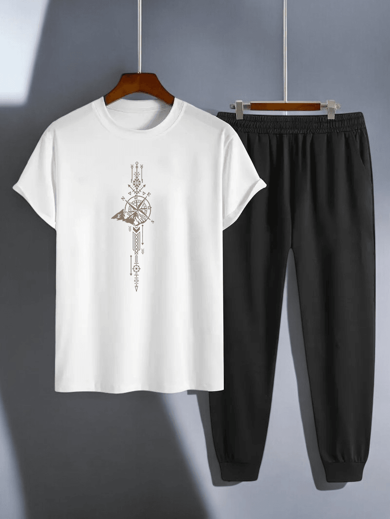 Unisex Zaman Pusulası Tasarım Basklı Tshirt Eşofman Takımı