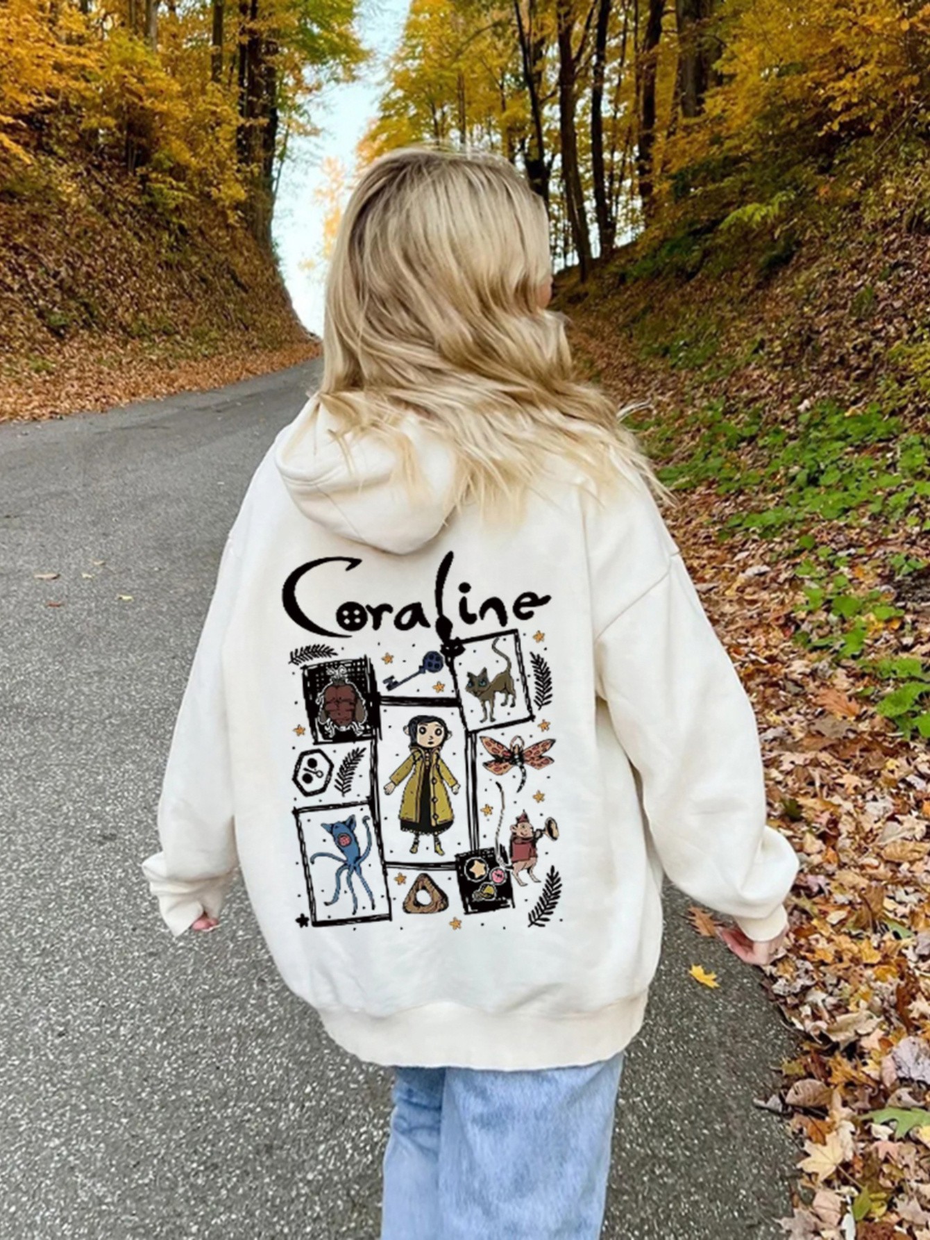 Unisex Coraline Baskılı Oversize Sweatshirt