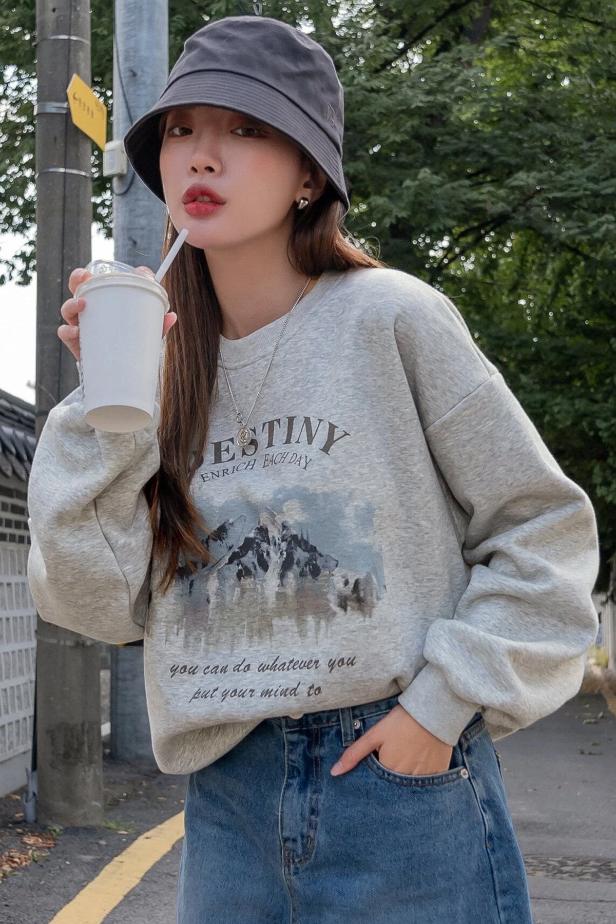 Destiny Baskılı Oversize Sweatshirt