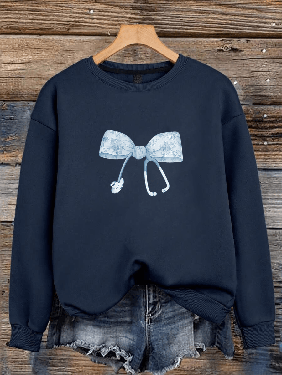 Unisex Fiyonk & Steteskop Tasarım Basklı Bisiklet Sweatshirt