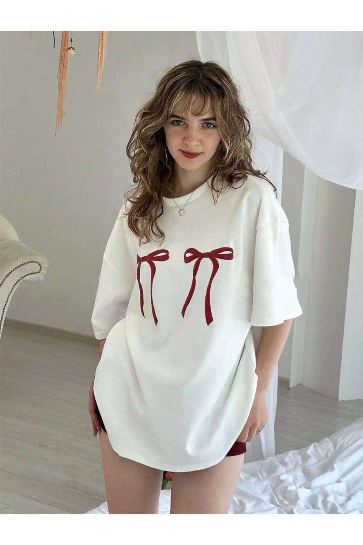 Unisex Çift Kurdele Tasarım Basklı Tshirt