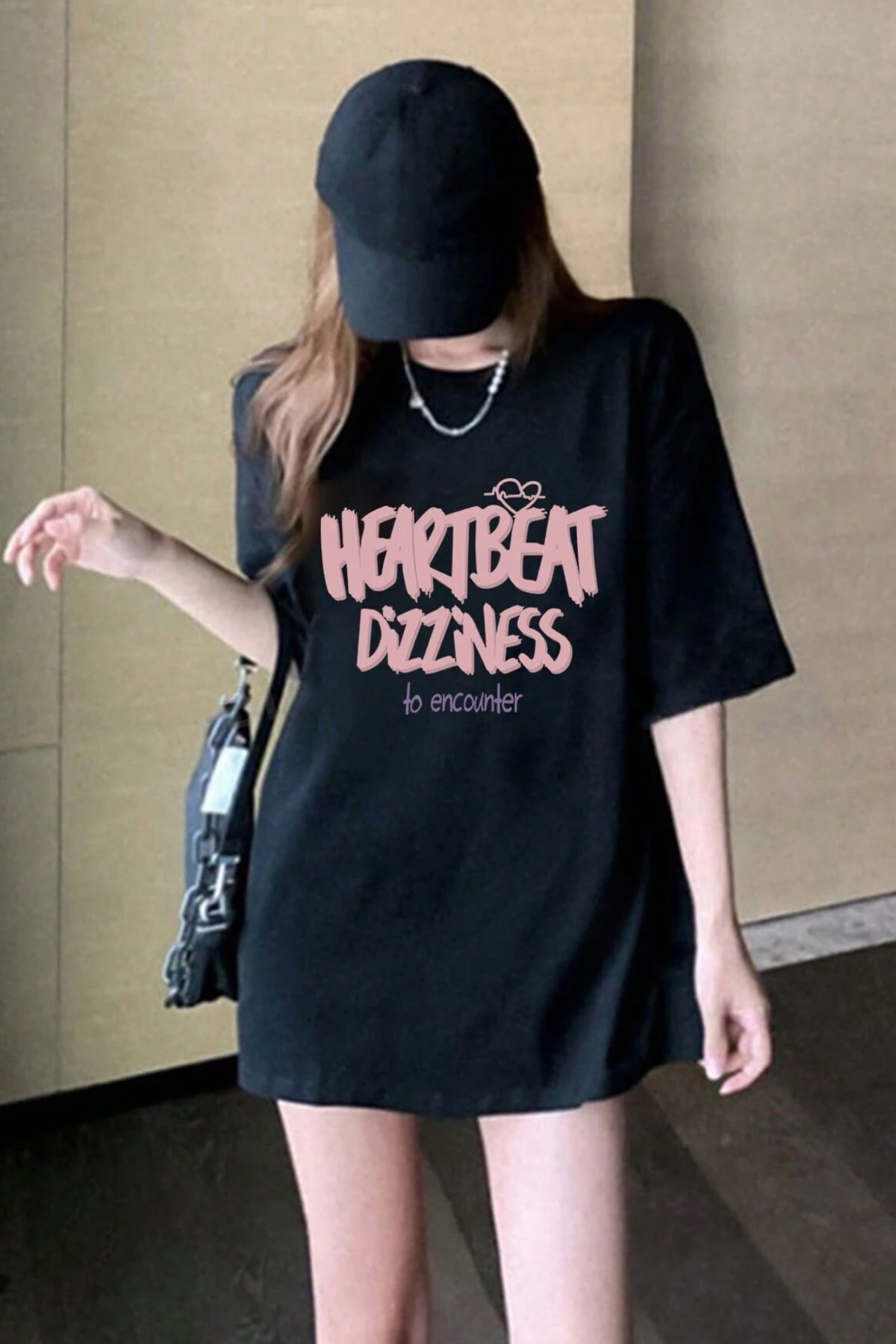 Unisex Heart Beat Baskılı Oversize Tshirt