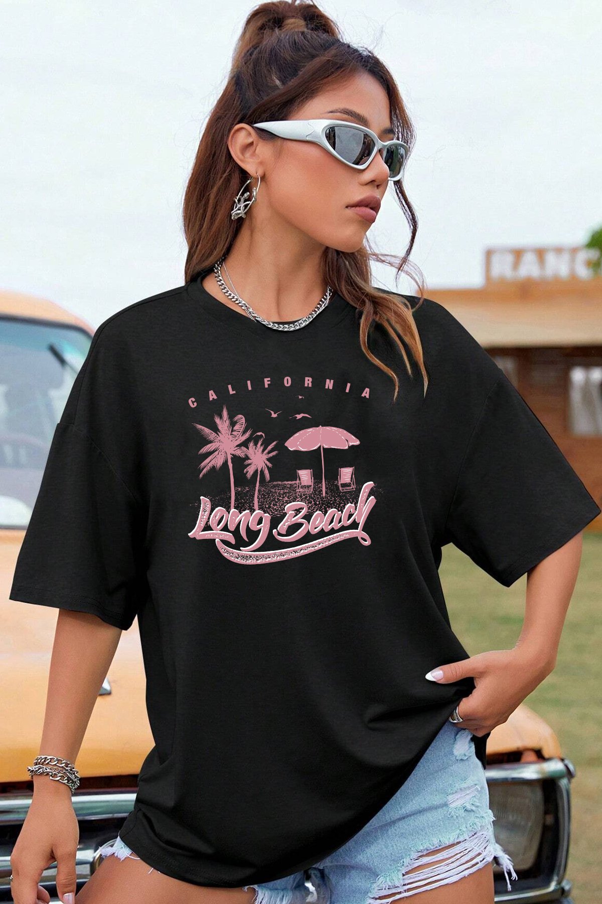 Unisex Long Beach Tasarım Tshirt