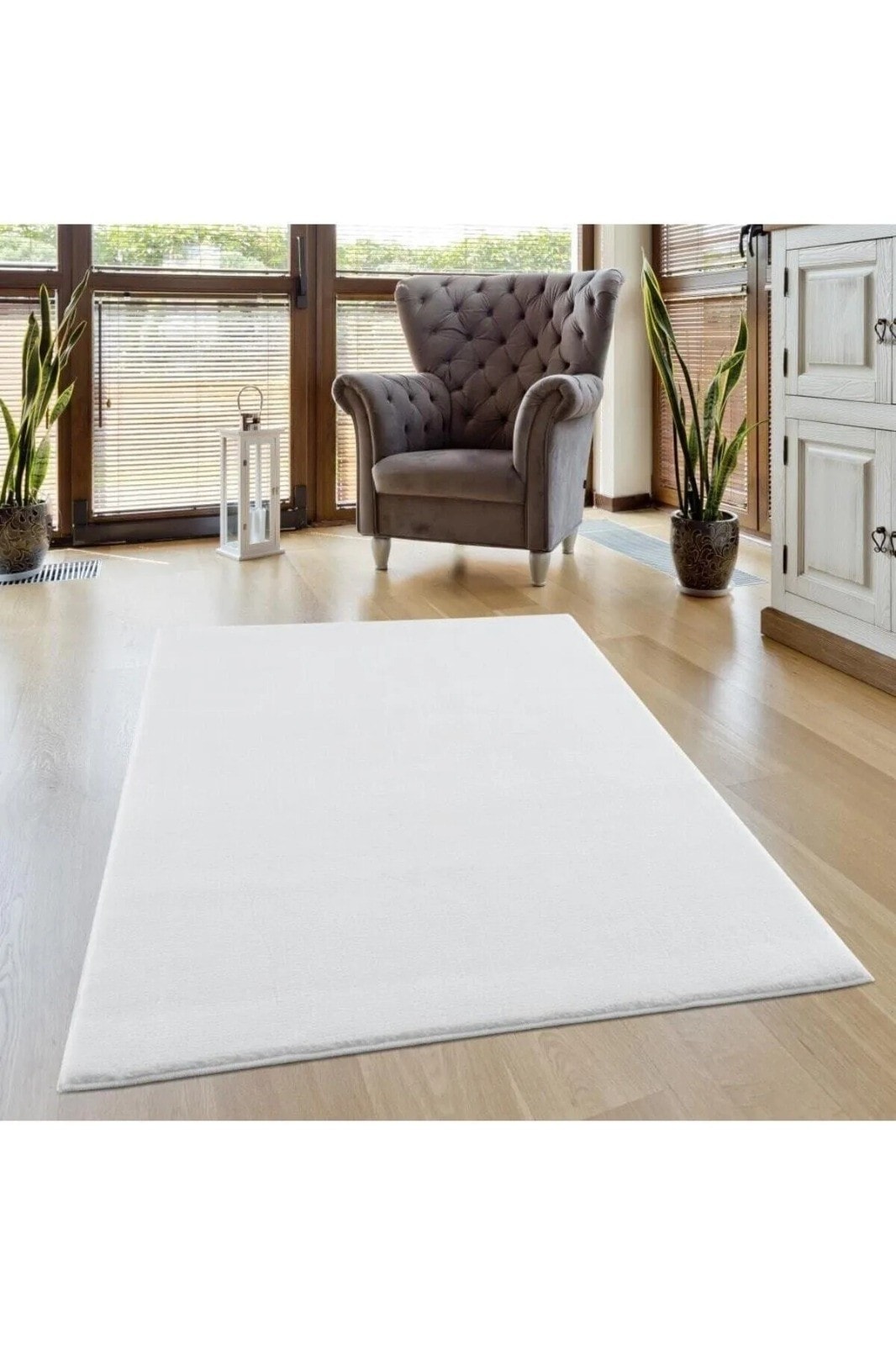 Beyaz Kaymaz Taban Yıkanabilir Pofuduk Lüx Post Peluş Kesme Halı Yolluk