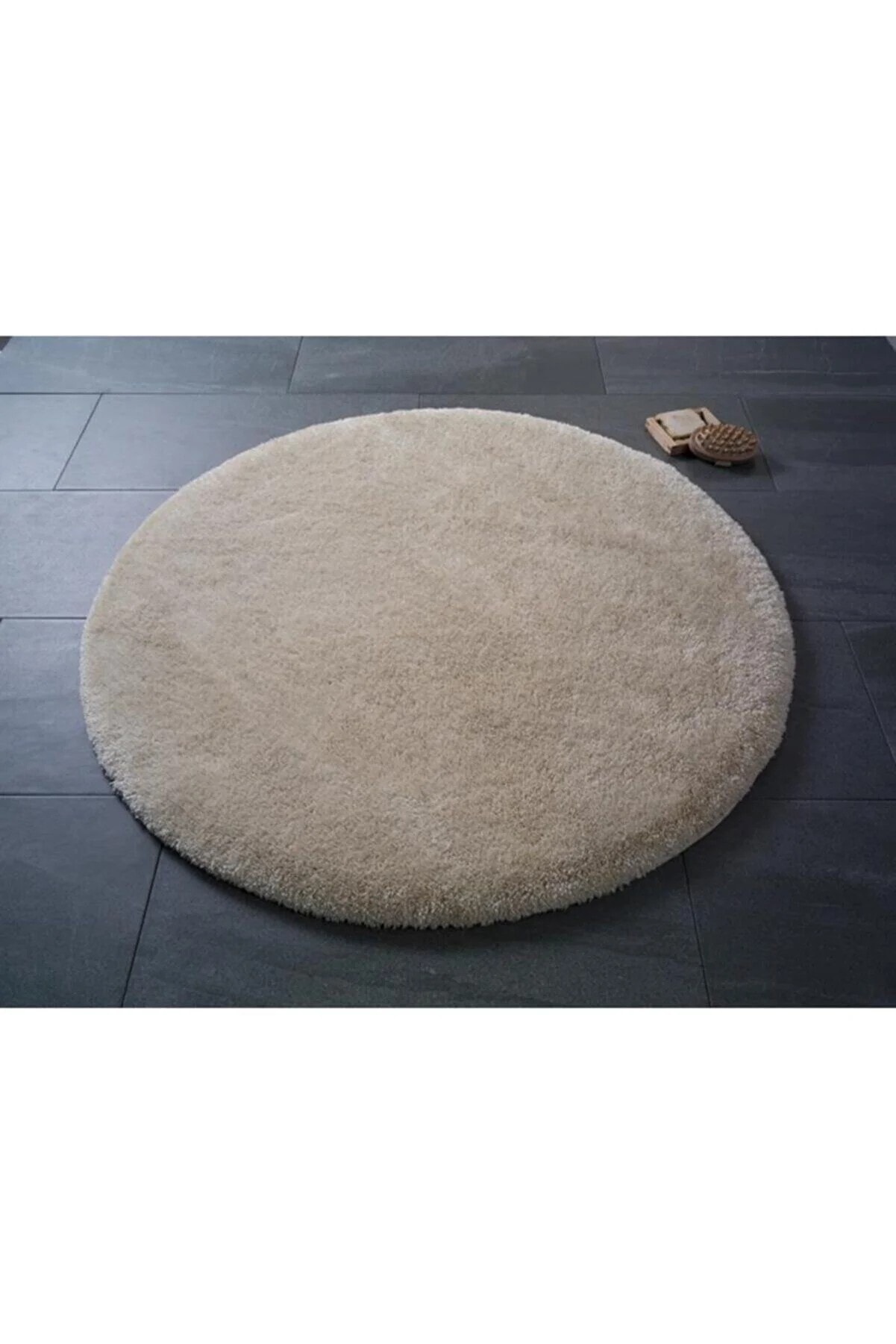 Yuvarlak Krem Peluş Pofuduk Kaydırmaz Jel Taban