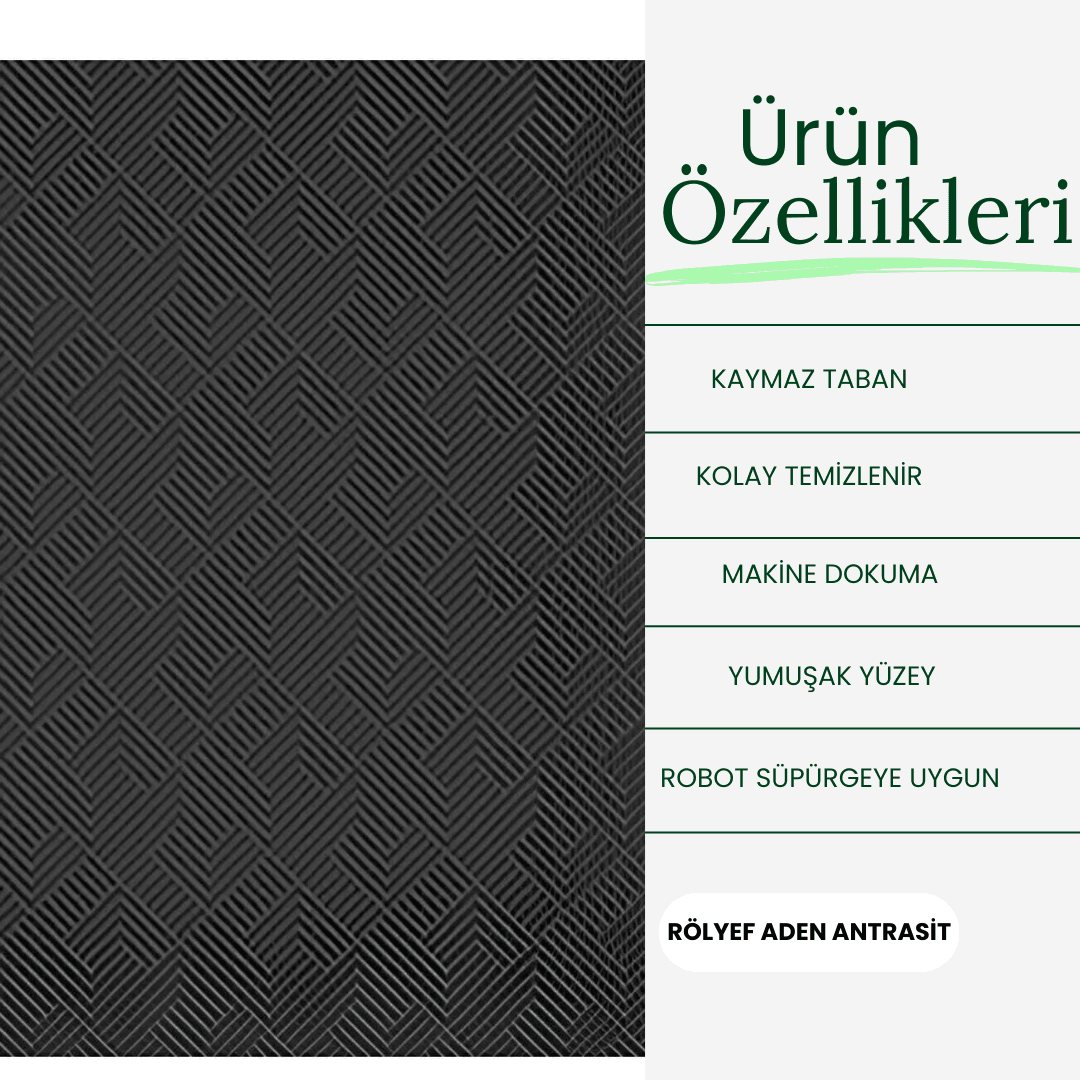 RÖLYEF RULO ADEN ANTRASİT KAYMAZ TABAN KESME HALI YOLLUK