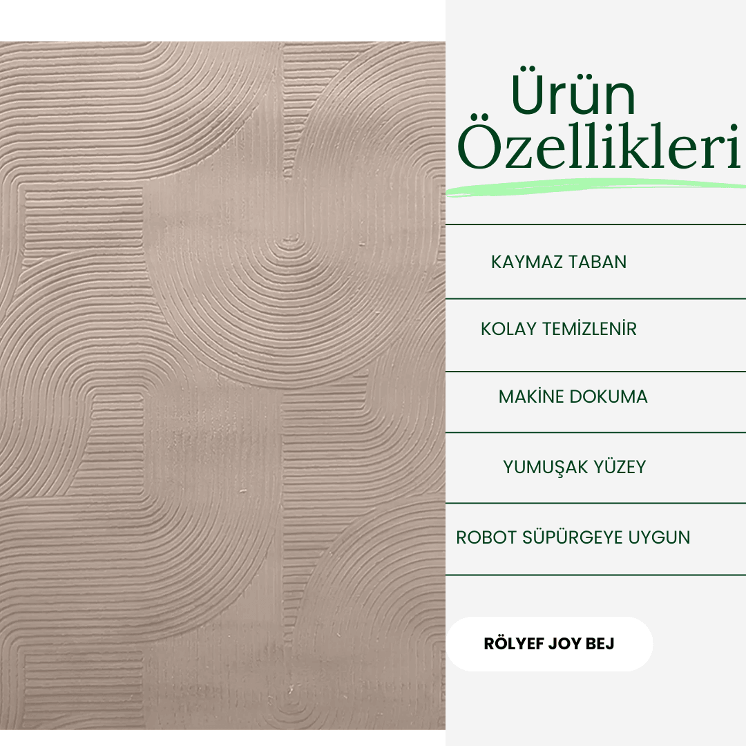 RÖLYEF RULO JOY BEJ KAYMAZ TABAN KESME HALI YOLLUK