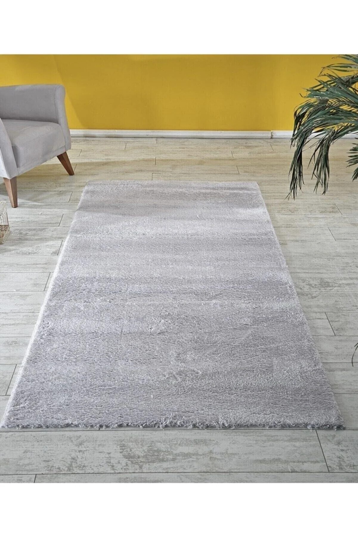 Gri Kaymaz Taban Yıkanabilir Pofuduk Lüx Post Peluş Kesme Halı Yolluk