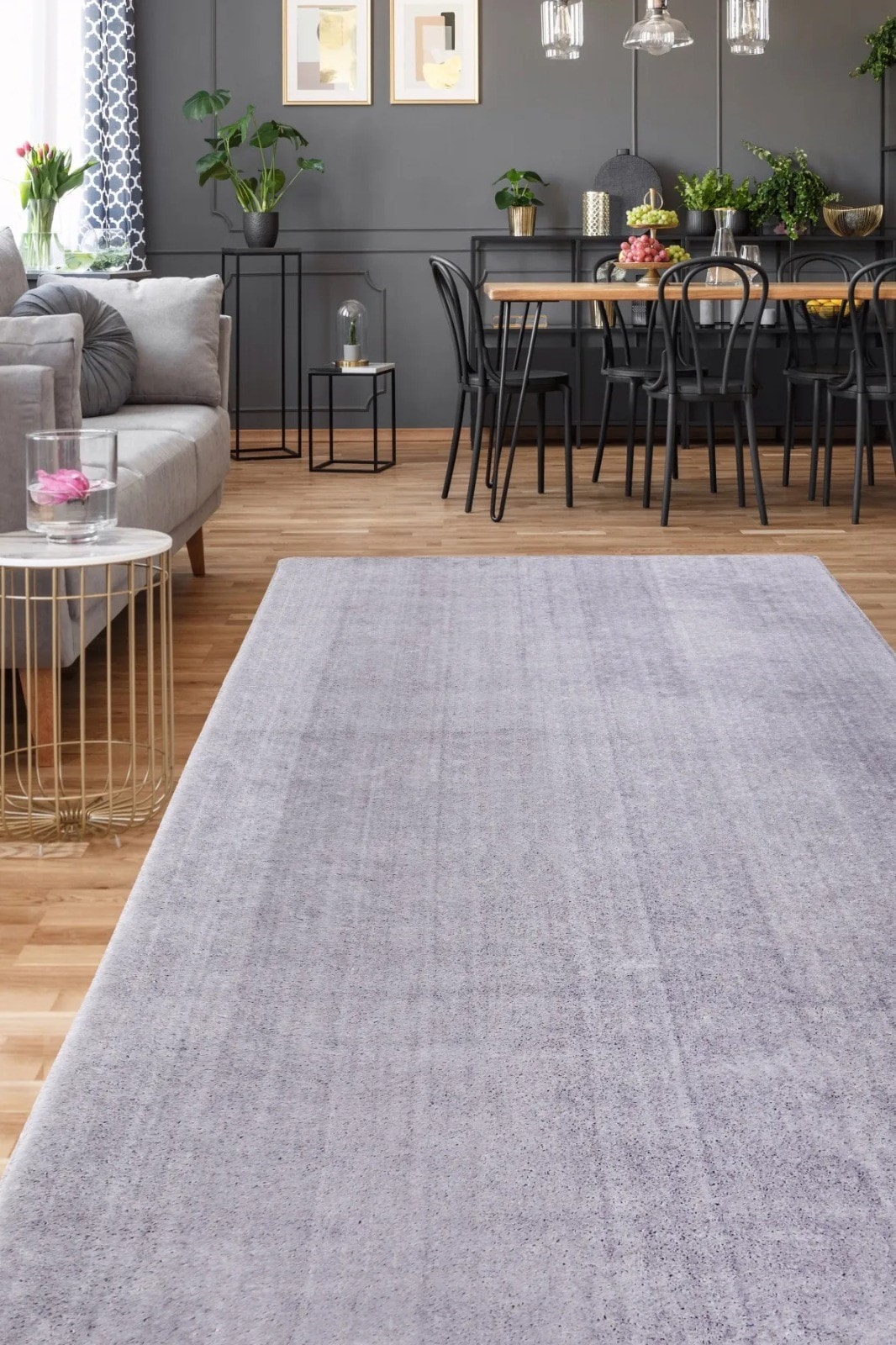 Gri Kaymaz Taban Yıkanabilir Pofuduk Lüx Post Peluş Kesme Halı Yolluk