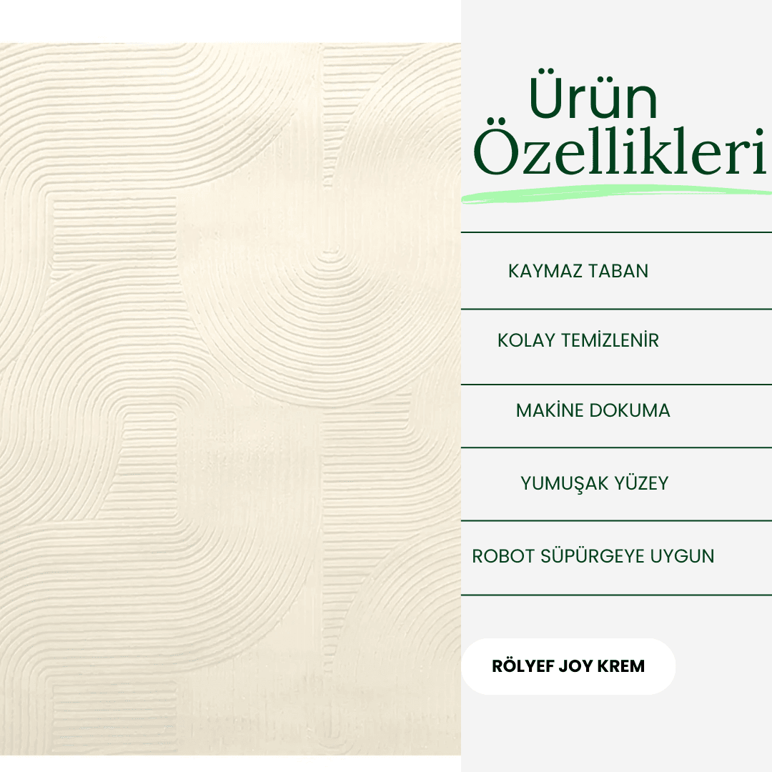 RÖLYEF RULO JOY KREM KAYMAZ TABAN KESME HALI YOLLUK