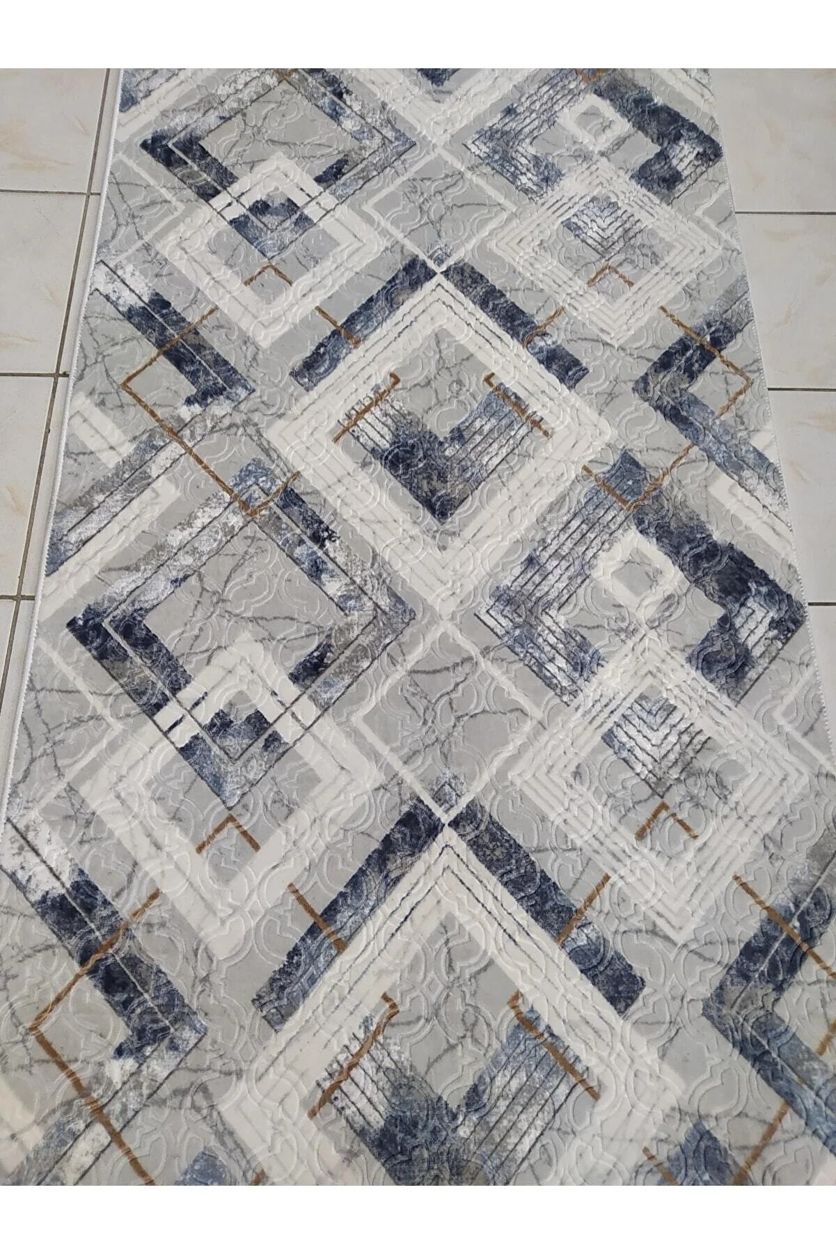 Anka Indigo Mavi Kaymaz Taban Yolluk Yıkanabilir Halı