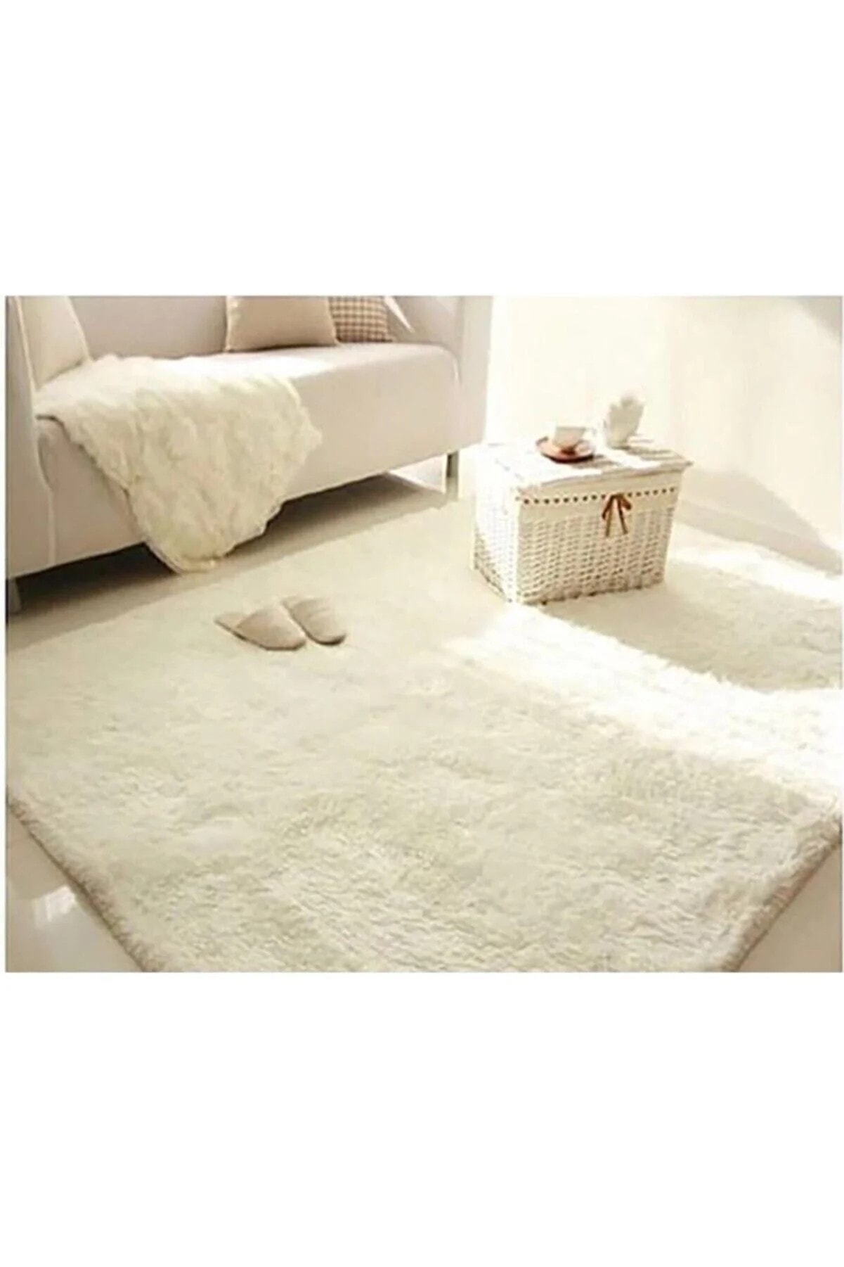 Krem Kaymaz Taban Yıkanabilir Pofuduk Lüx Post Peluş Kesme Halı Yolluk
