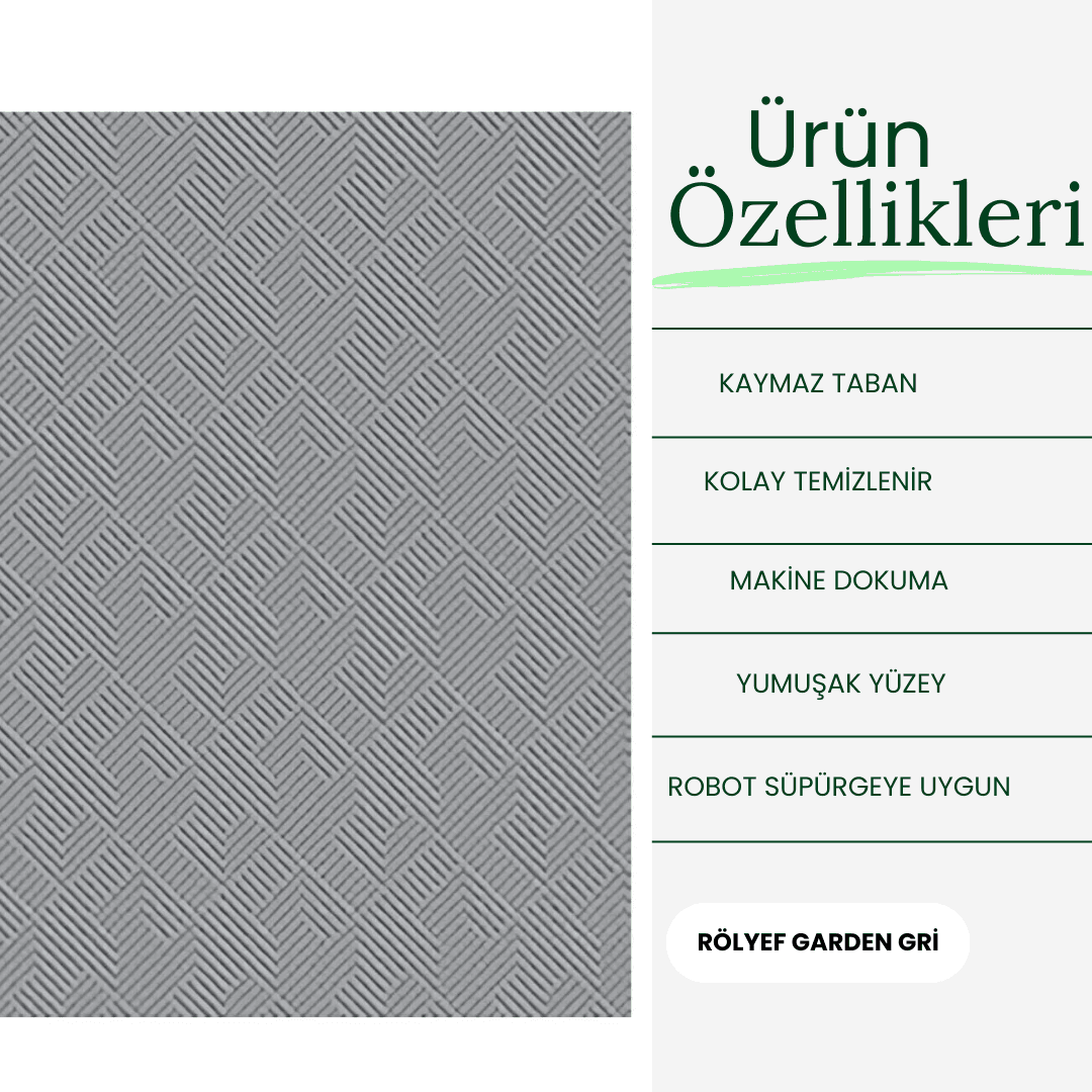 RÖLYEF RULO ADEN GRİ KAYMAZ TABAN KESME HALI YOLLUK