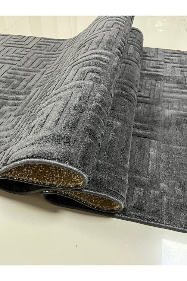 Çeşme Antrasit Kaymaz Tabanlı Elit Bukle Kesme Salon Koridor Mutfak Halısı Yolluk