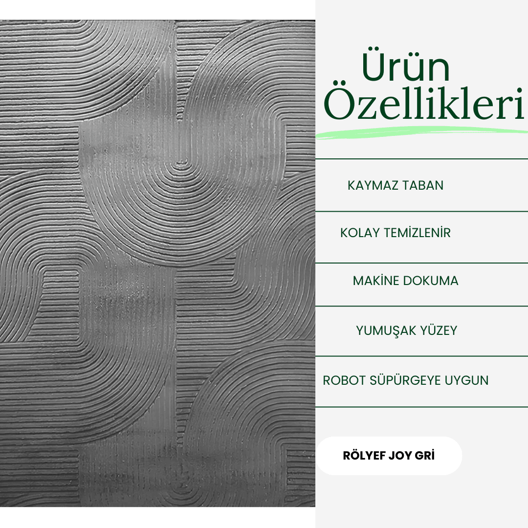 RÖLYEF RULO JOY GRİ KAYMAZ TABAN KESME HALI YOLLUK