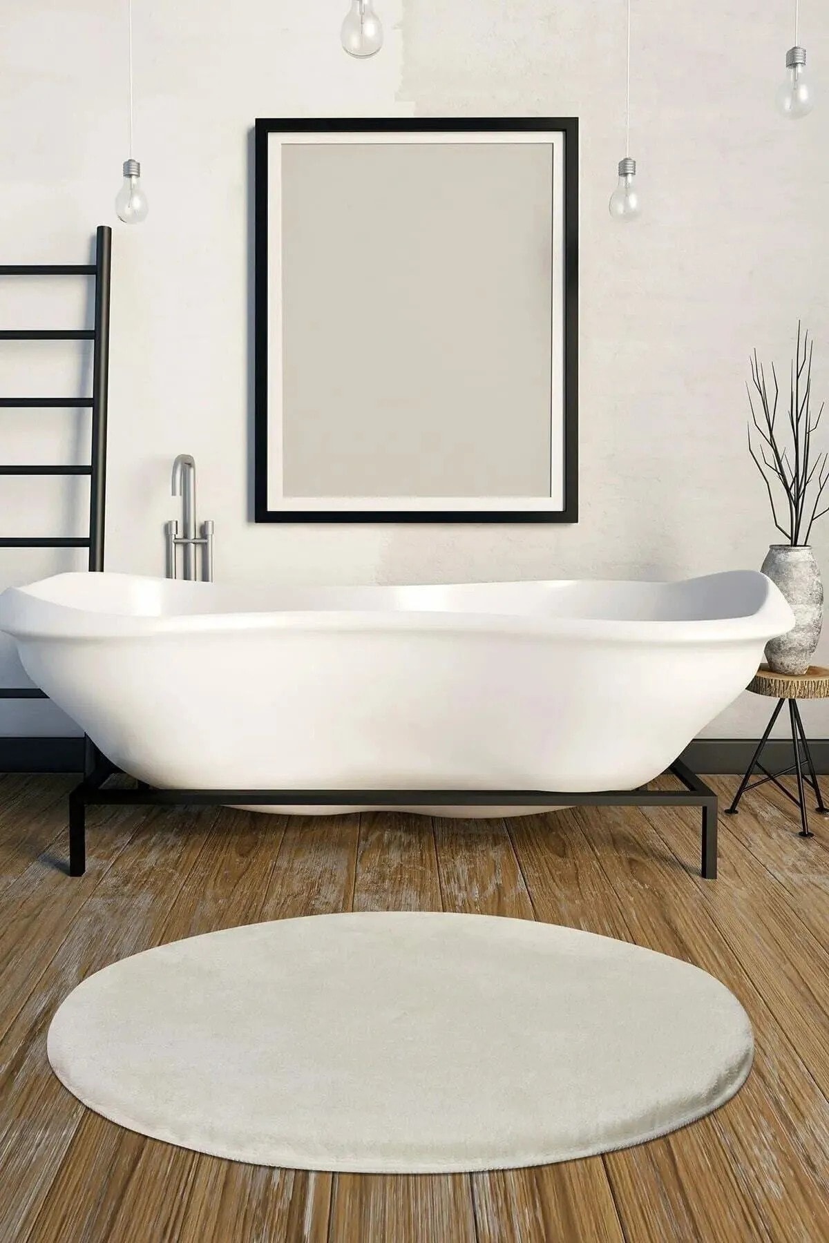 Yuvarlak Krem Peluş Pofuduk Kaydırmaz Jel Taban