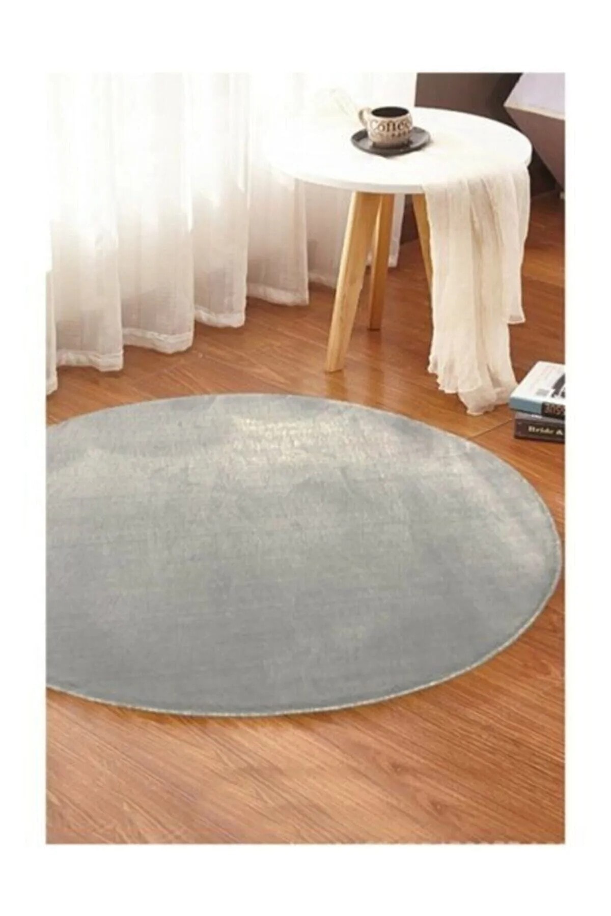 Yuvarlak Gri Peluş Pofuduk Kaydırmaz Jel Taban