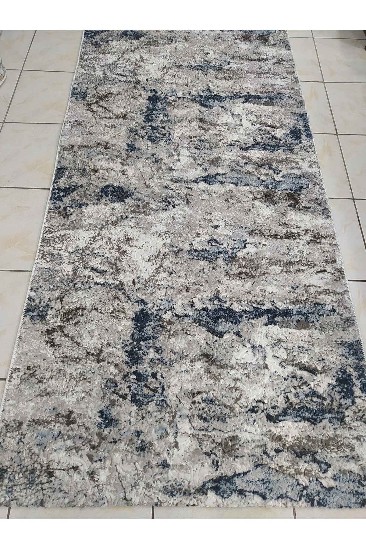 Akre Mavi Kaymaz Taban Yıkanabilir Kesme Yolluk