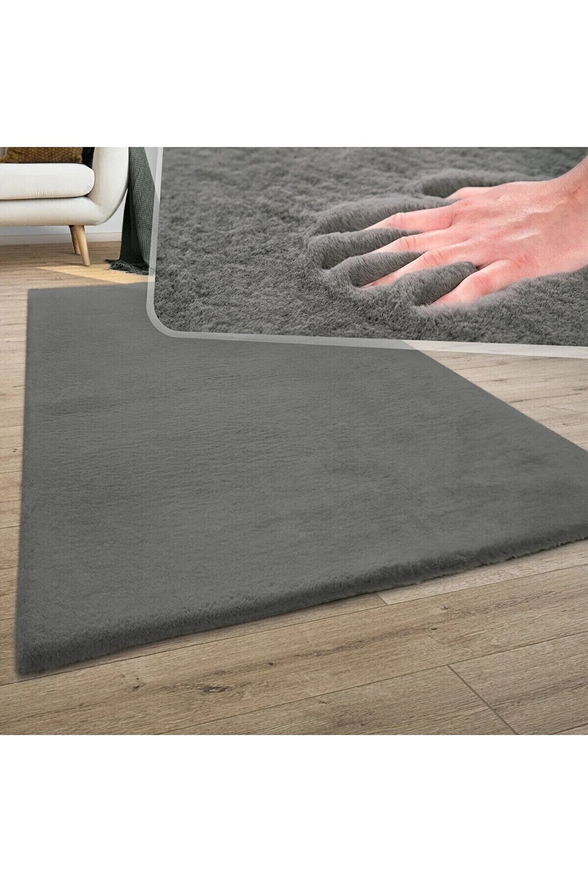 Peluş Post Halı Hayvan Postu Görünümlü Peluş Halı Antrasit
