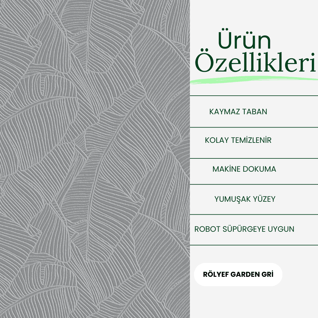 RÖLYEF RULO GARDEN GRİ KAYMAZ TABAN KESME HALI YOLLUK
