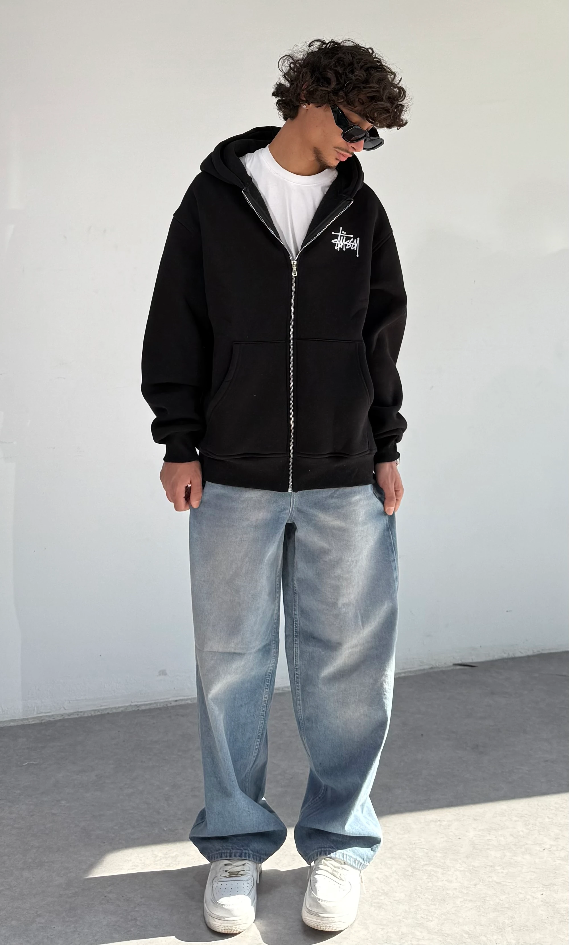 Stussy Baskılı Oversize Fermuarlı Sweatshirt