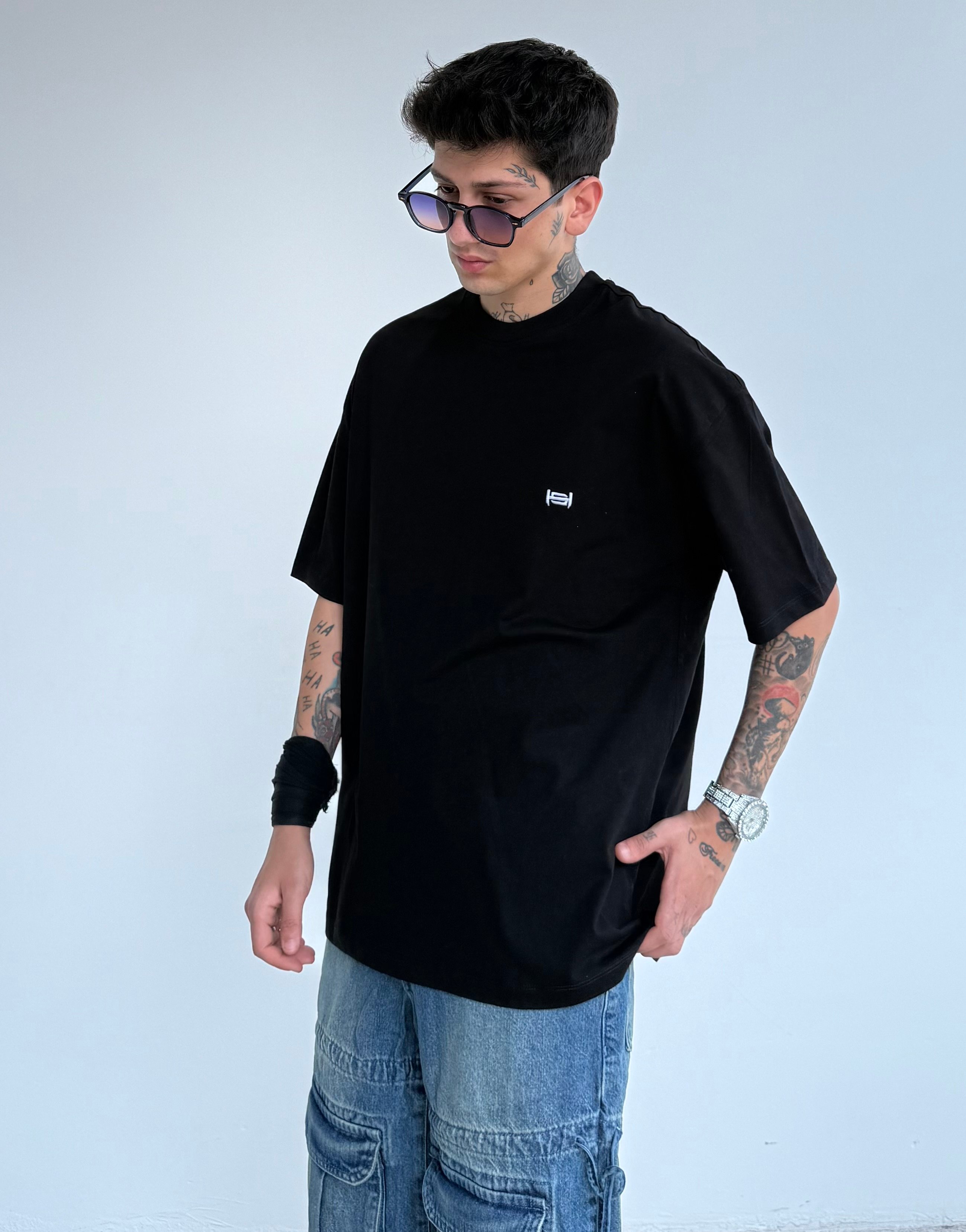 HS Minimal logo Nakışlı Oversize Tişört 
