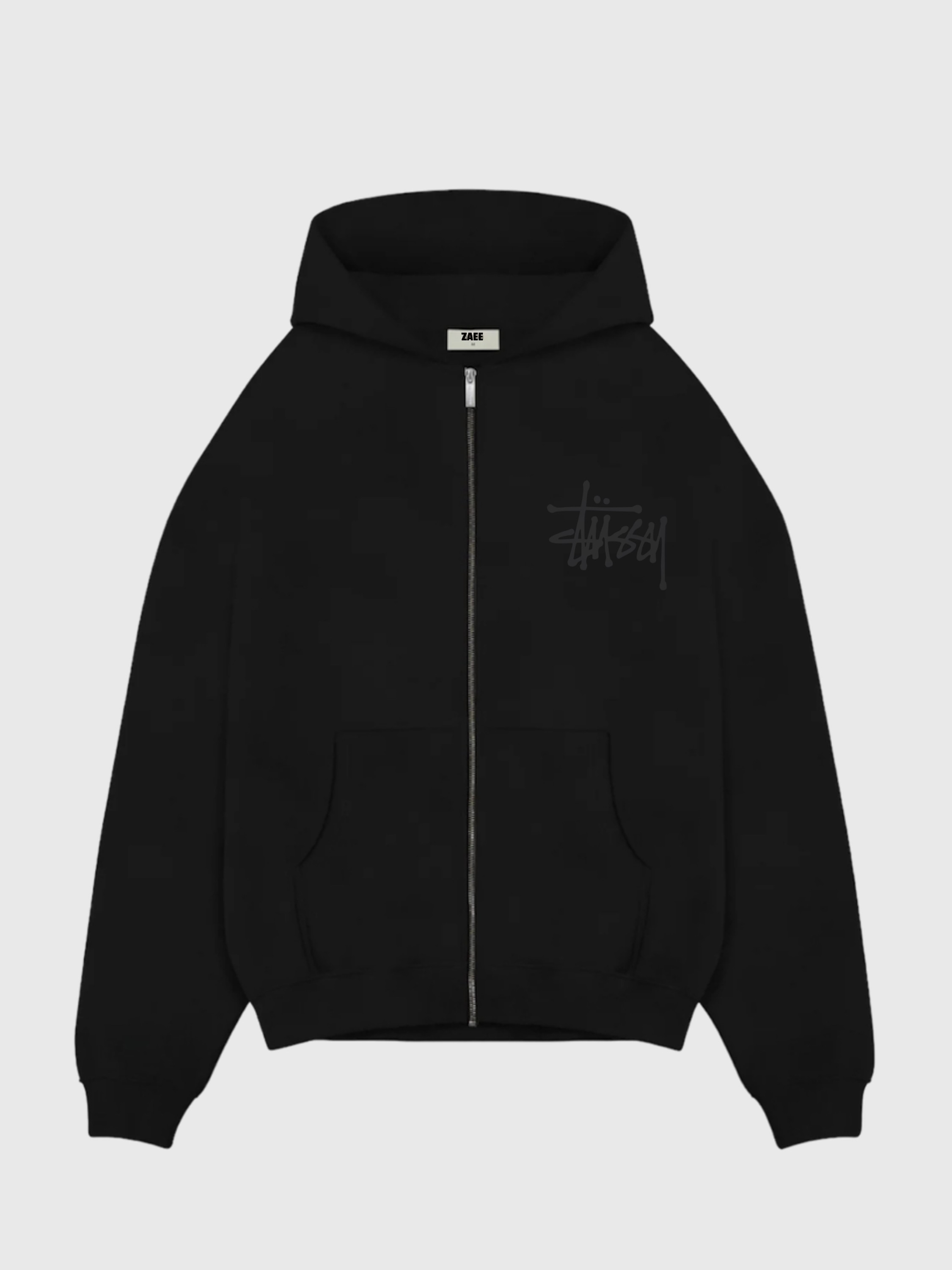 Stussy Baskılı Oversize Zipp Hoodi - Siyah