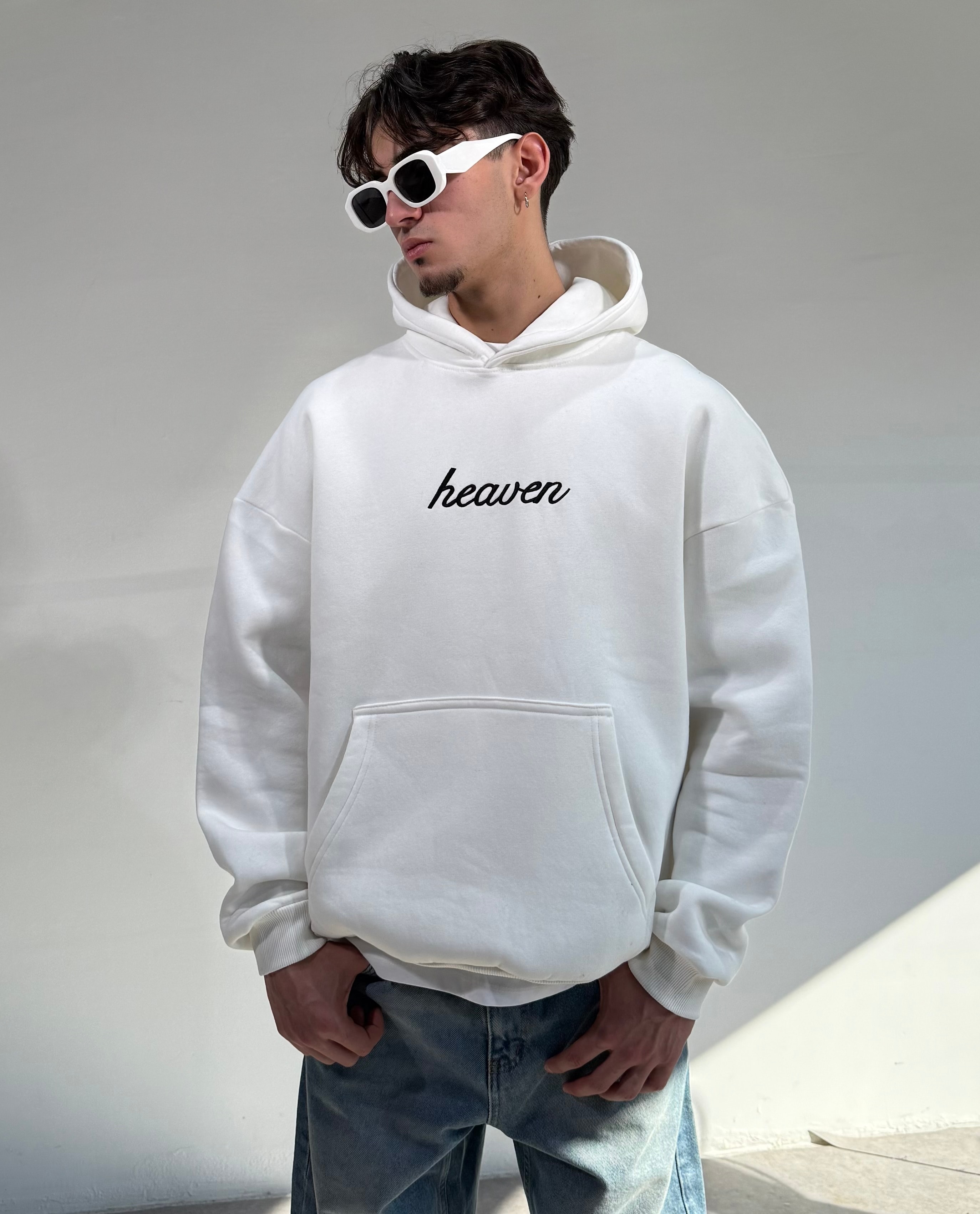 Heaven Nakışlı Oversize Premium Sweatshirt - Beyaz
