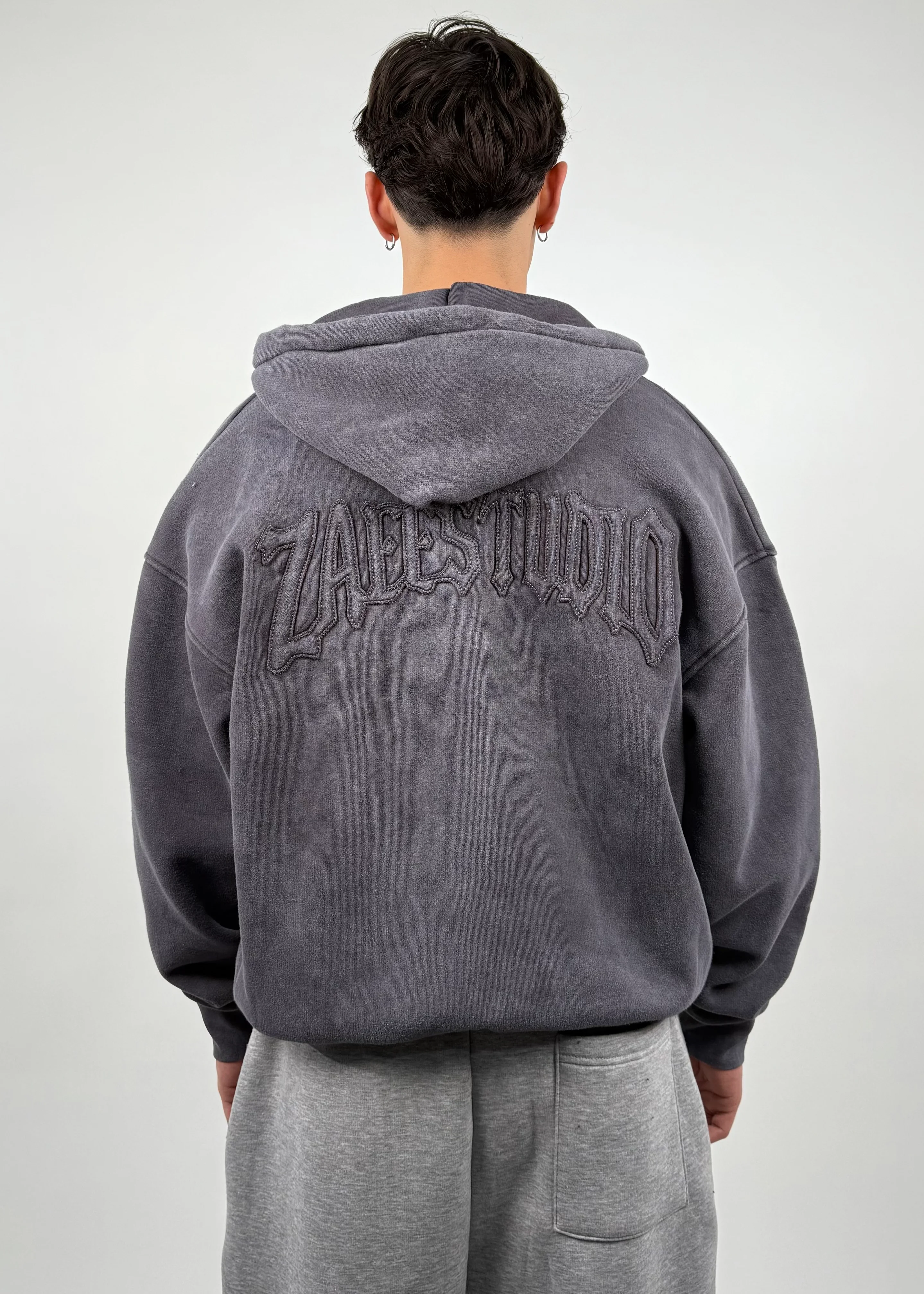 Dark ZST Aplike Premium Washed Zipp Hoodie